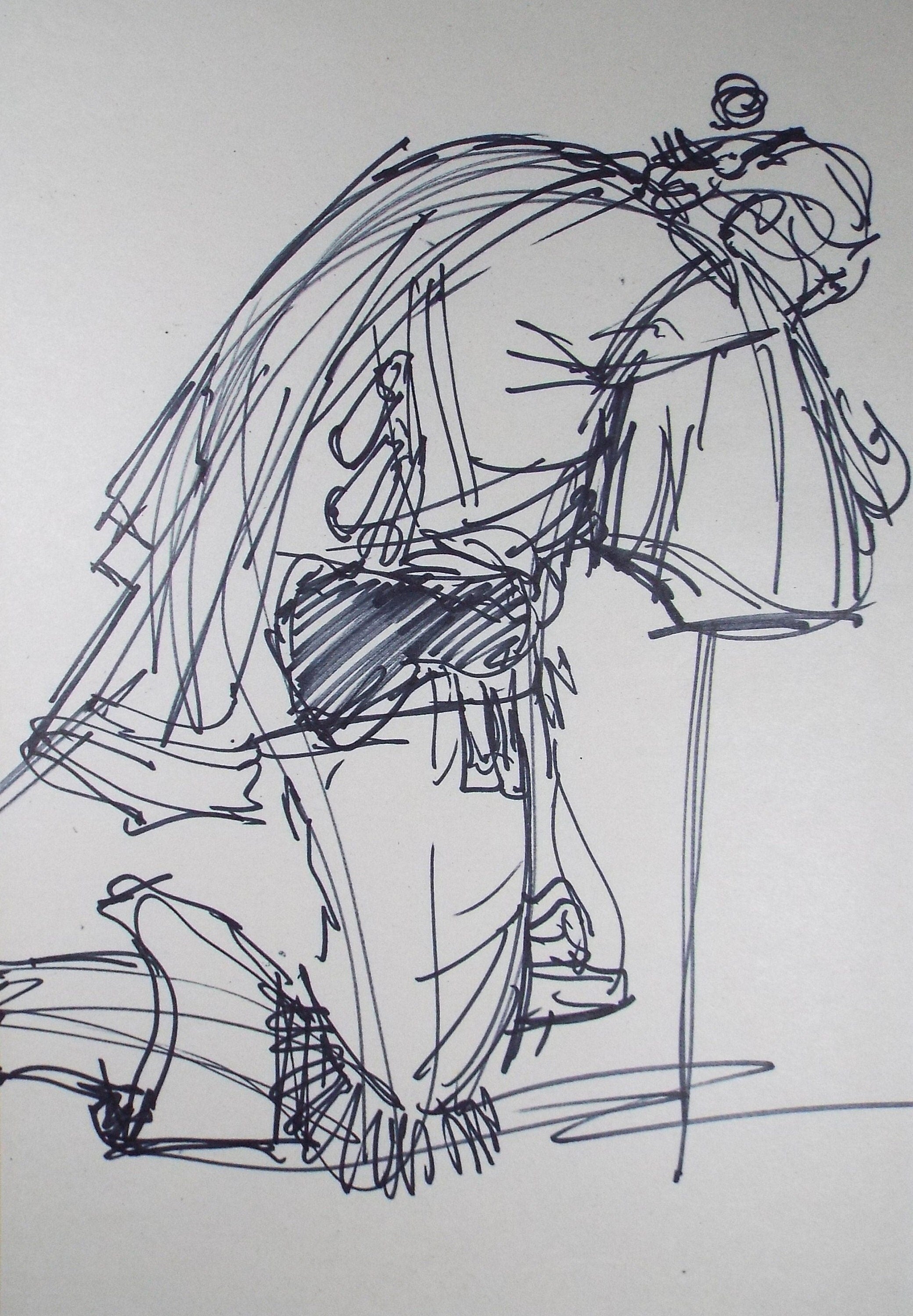 Original Pen & Ink Sketch,'Kneeling Figure',Richard Bazley b1962, Circa 1980's