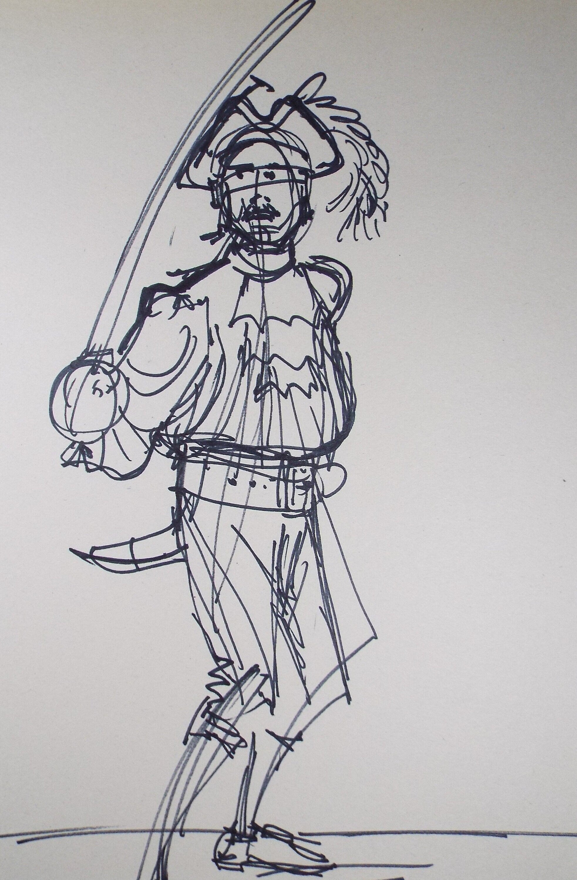 Original Pen & Ink Sketch,'Swashbuckling Figure',Richard Bazley b1962, Circa 1980's