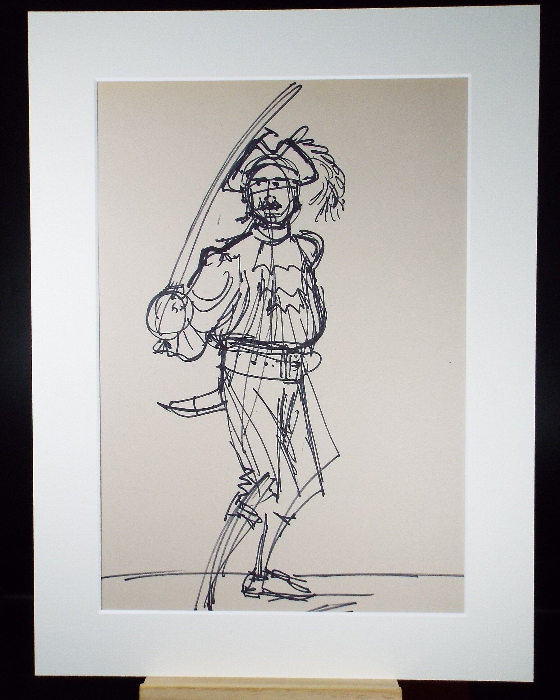 Original Pen & Ink Sketch,'Swashbuckling Figure',Richard Bazley b1962, Circa 1980's