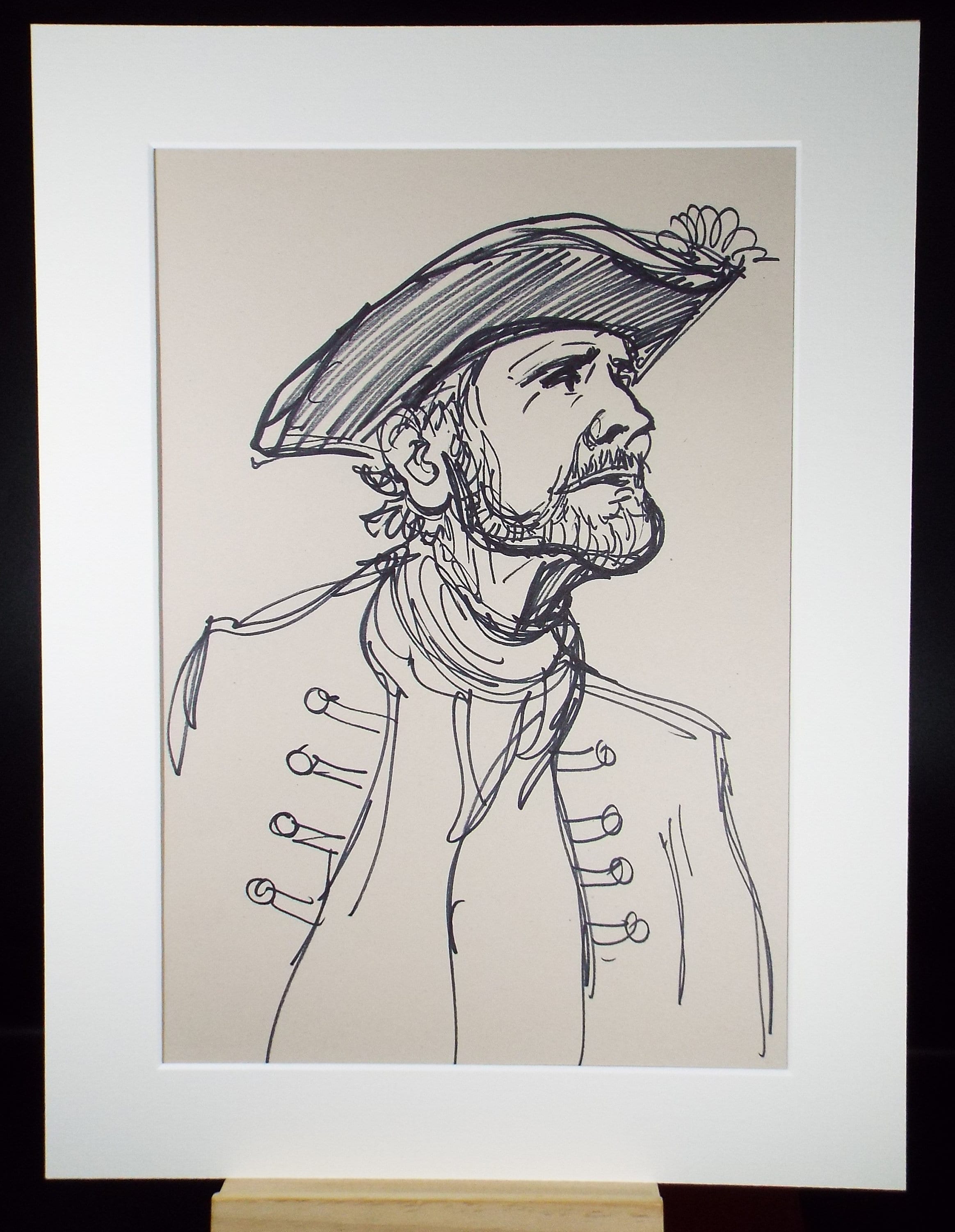 Original Pen & Ink Sketch,'Portrait of a Swashbuckling Figure',Richard Bazley b1962, Circa 1980's