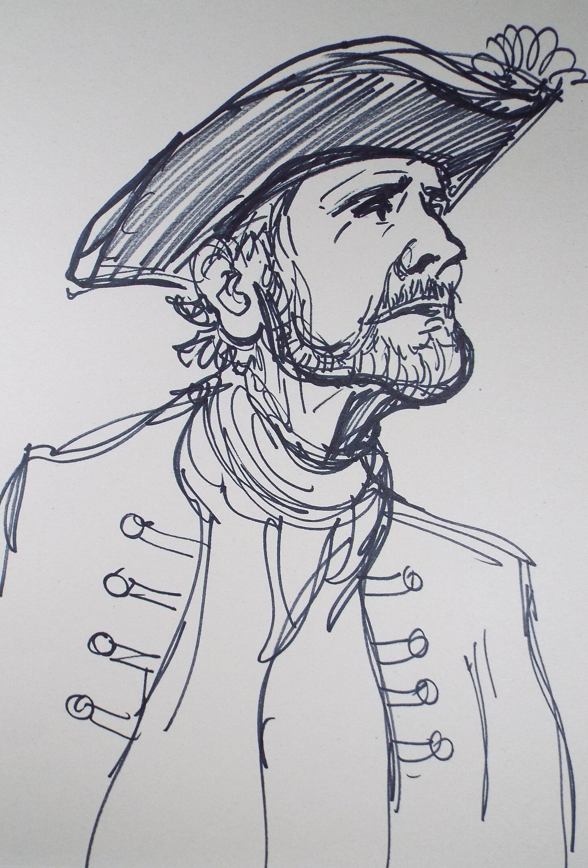 Original Pen & Ink Sketch,'Portrait of a Swashbuckling Figure',Richard Bazley b1962, Circa 1980's