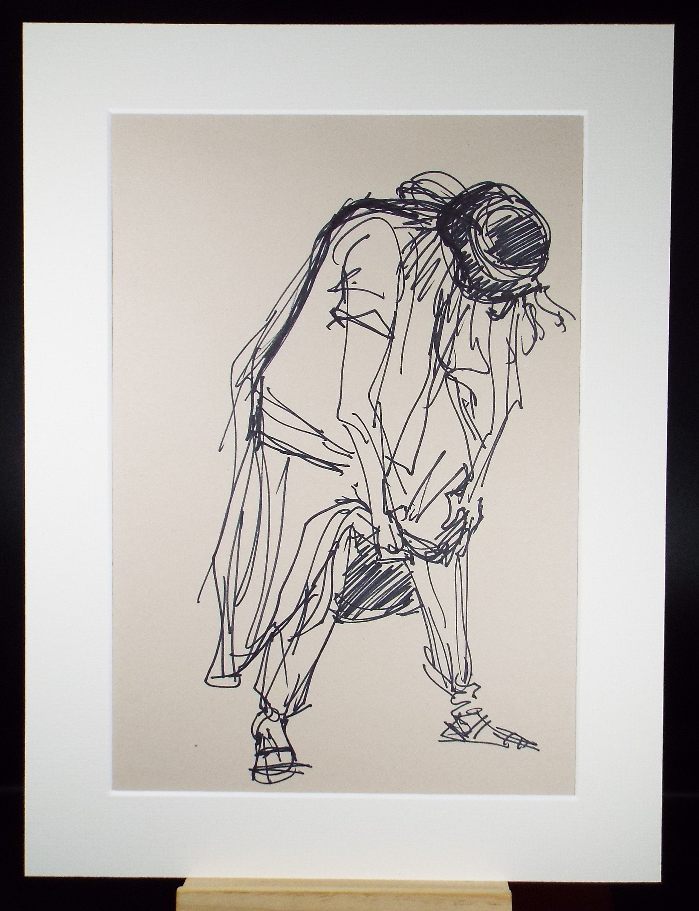 Original Pen & Ink Sketch,'Crouching Figure',Richard Bazley b1962, Circa 1980's