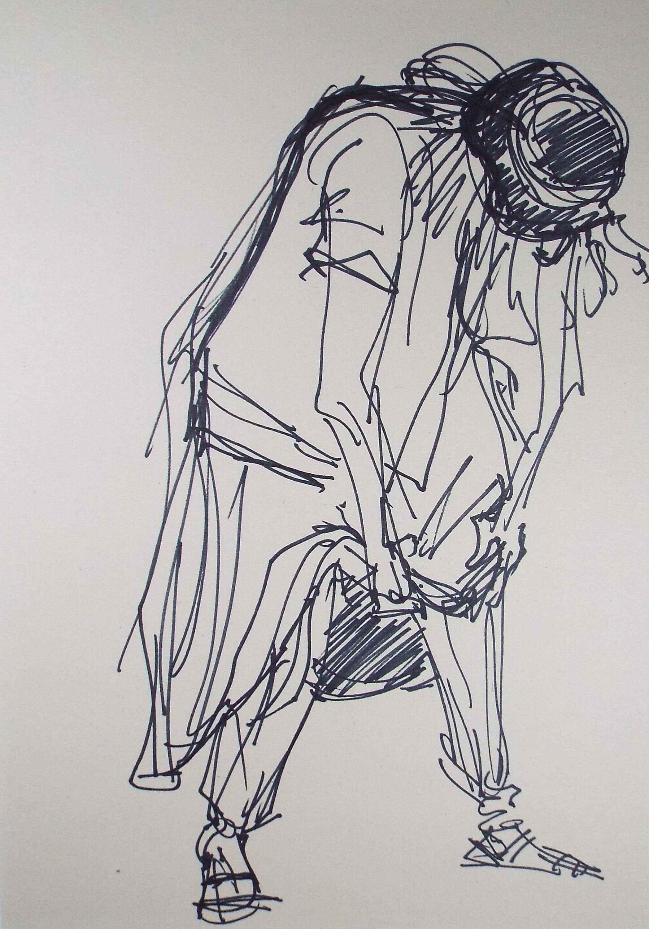 Original Pen & Ink Sketch,'Crouching Figure',Richard Bazley b1962, Circa 1980's