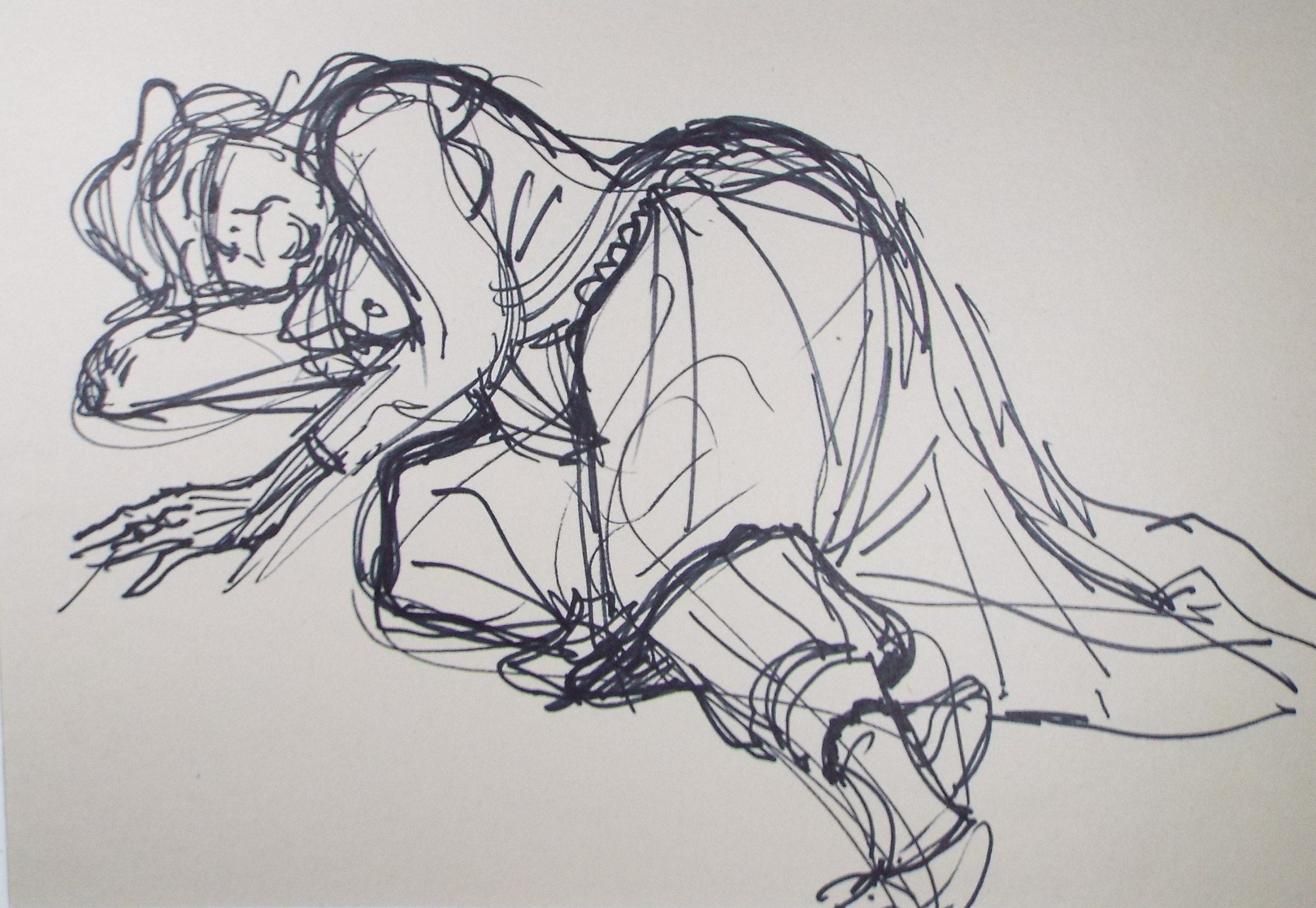 Original Pen & Ink Sketch,'Reclining Figure',Richard Bazley b1962, Circa 1980's