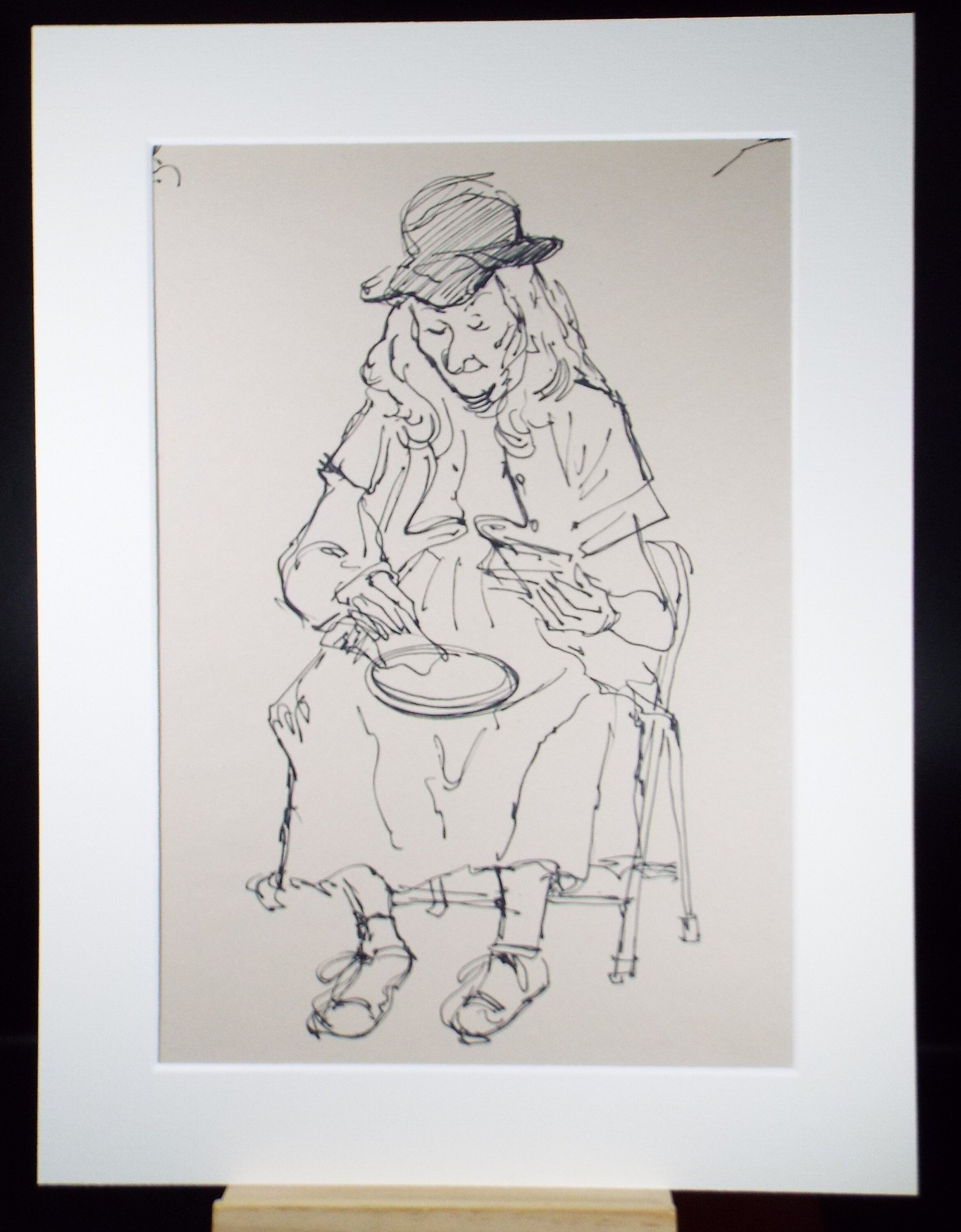 Original Pen & Ink Sketch,'Seated Figure with plate',Richard Bazley b1962, Circa 1980's