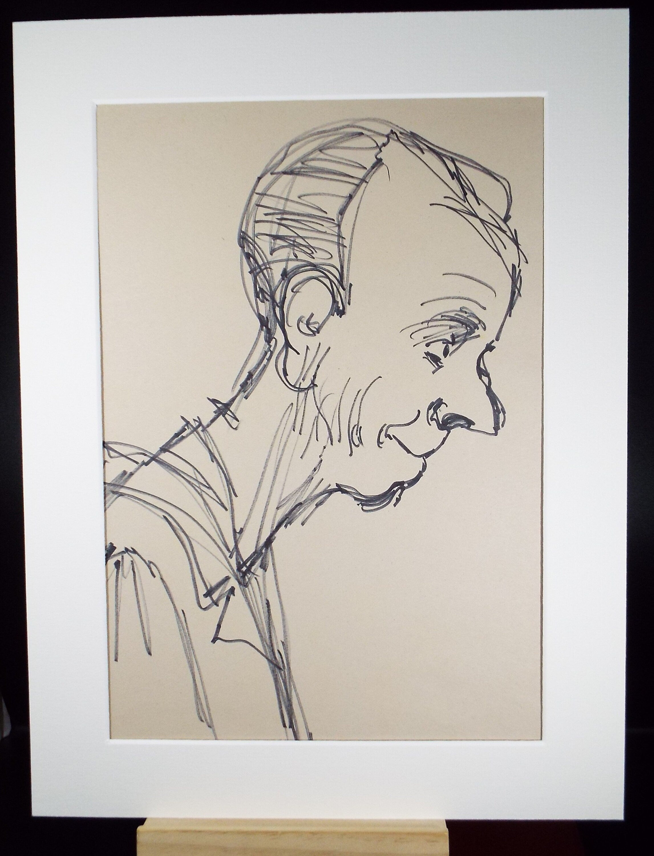 Original Pen & Ink Sketch,'Portrait of an Eldeley Man',Richard Bazley b1962, Circa 1980's