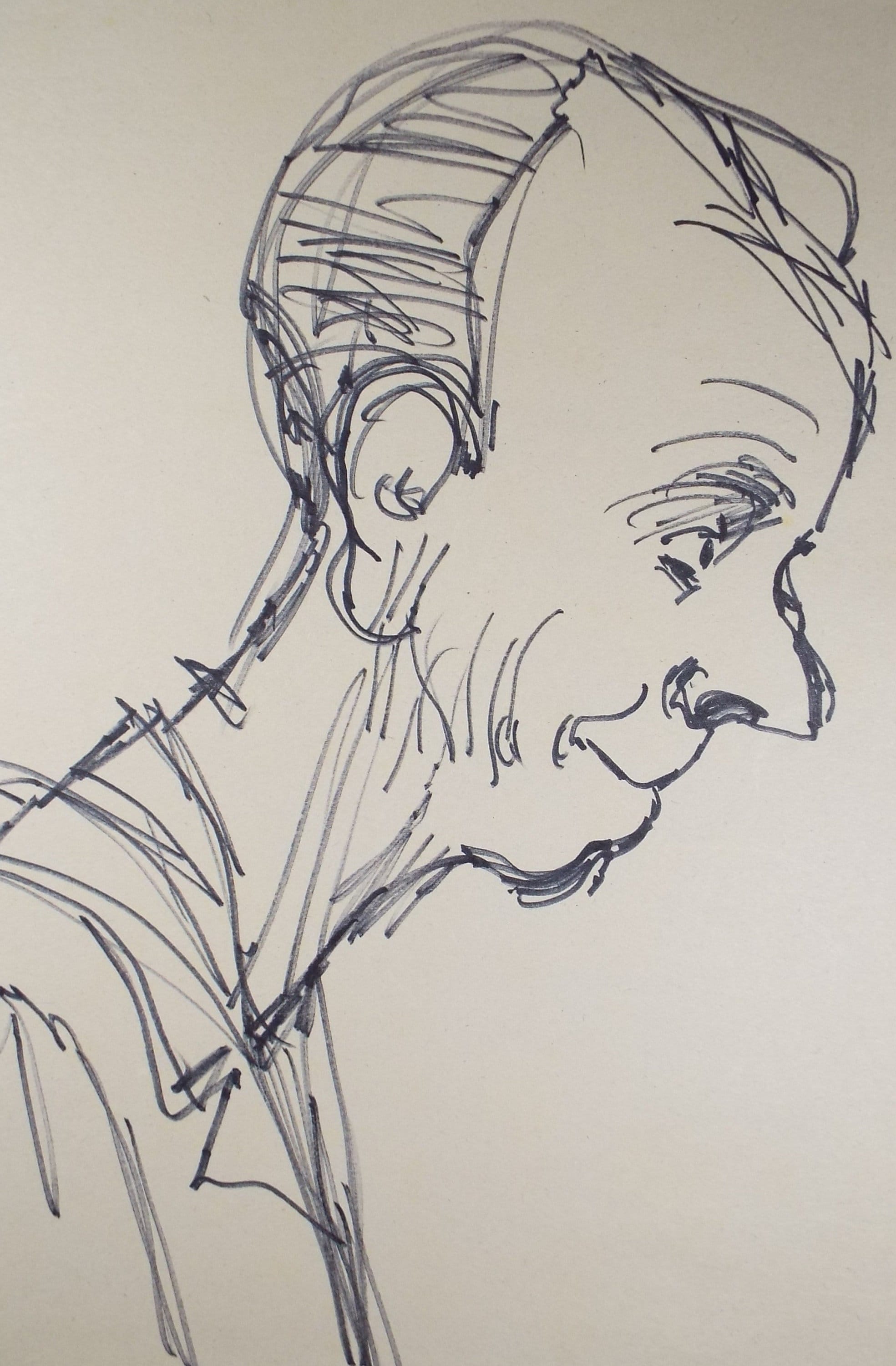 Original Pen & Ink Sketch,'Portrait of an Eldeley Man',Richard Bazley b1962, Circa 1980's