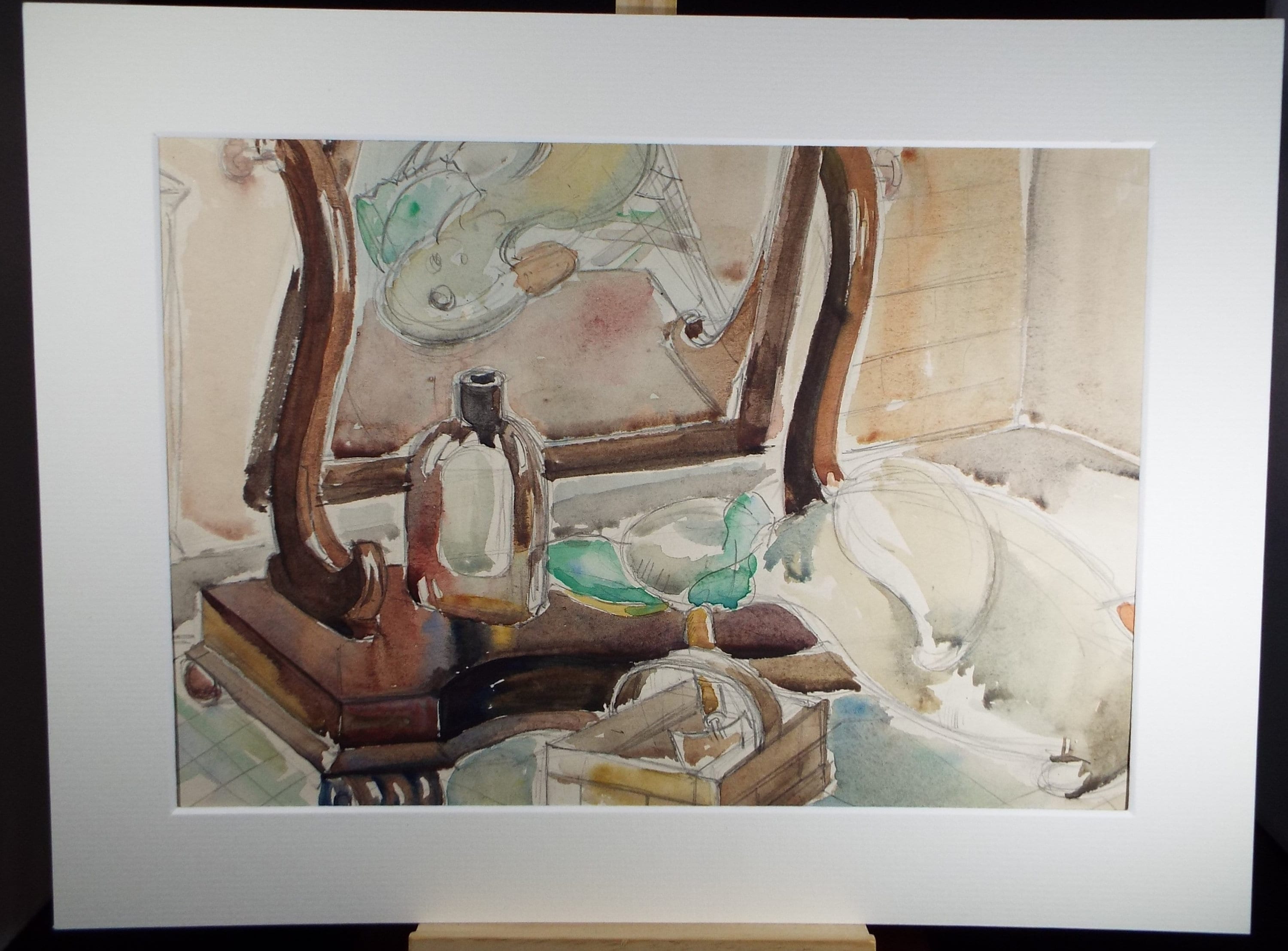 Original Watercolour, 'Still Life with Dressing Table', Circa 1950's , David William Burley (1901-1990)