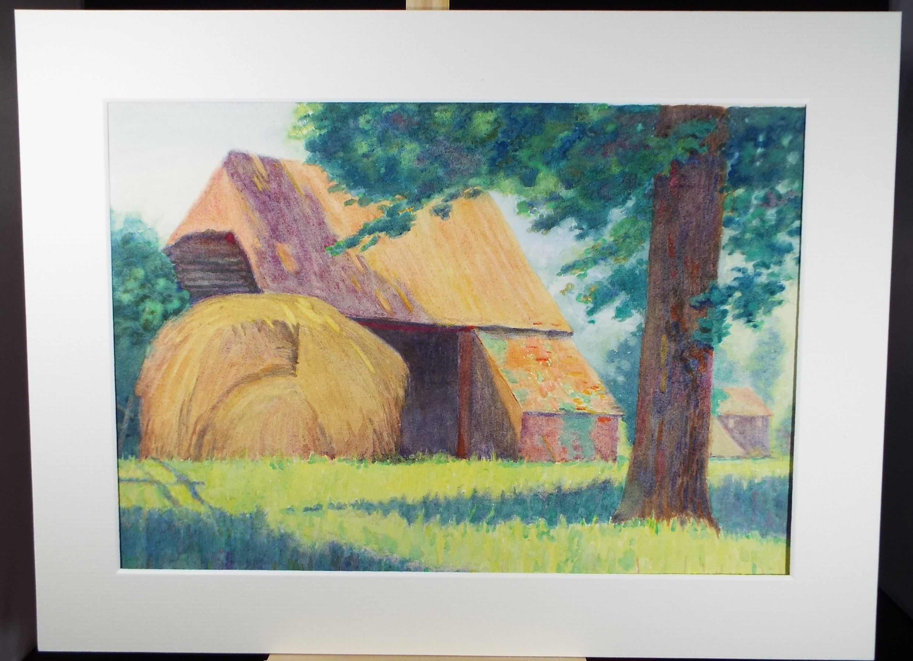 OriginalWatercolour, 'Barn and Haystack', Circa 1950' , Artist Unknown