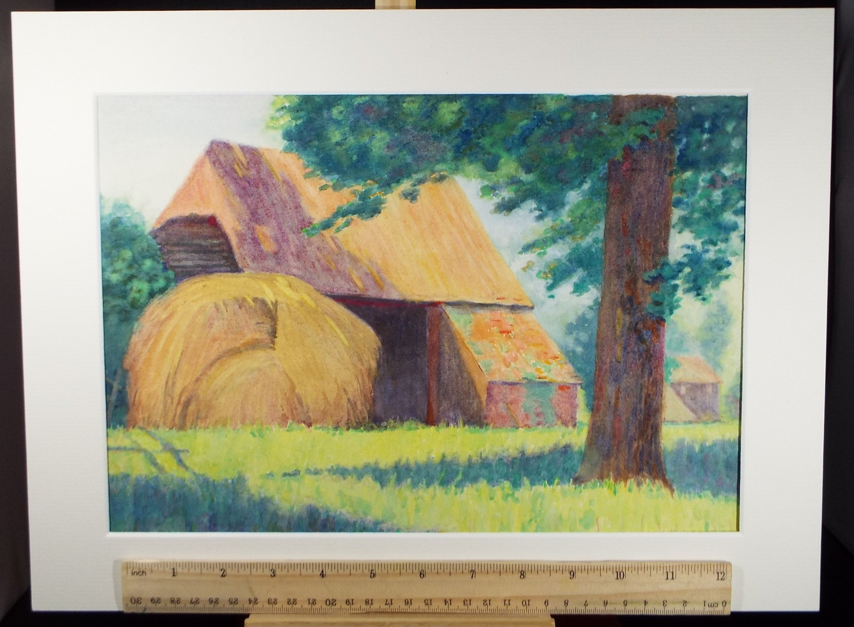 OriginalWatercolour, 'Barn and Haystack', Circa 1950' , Artist Unknown