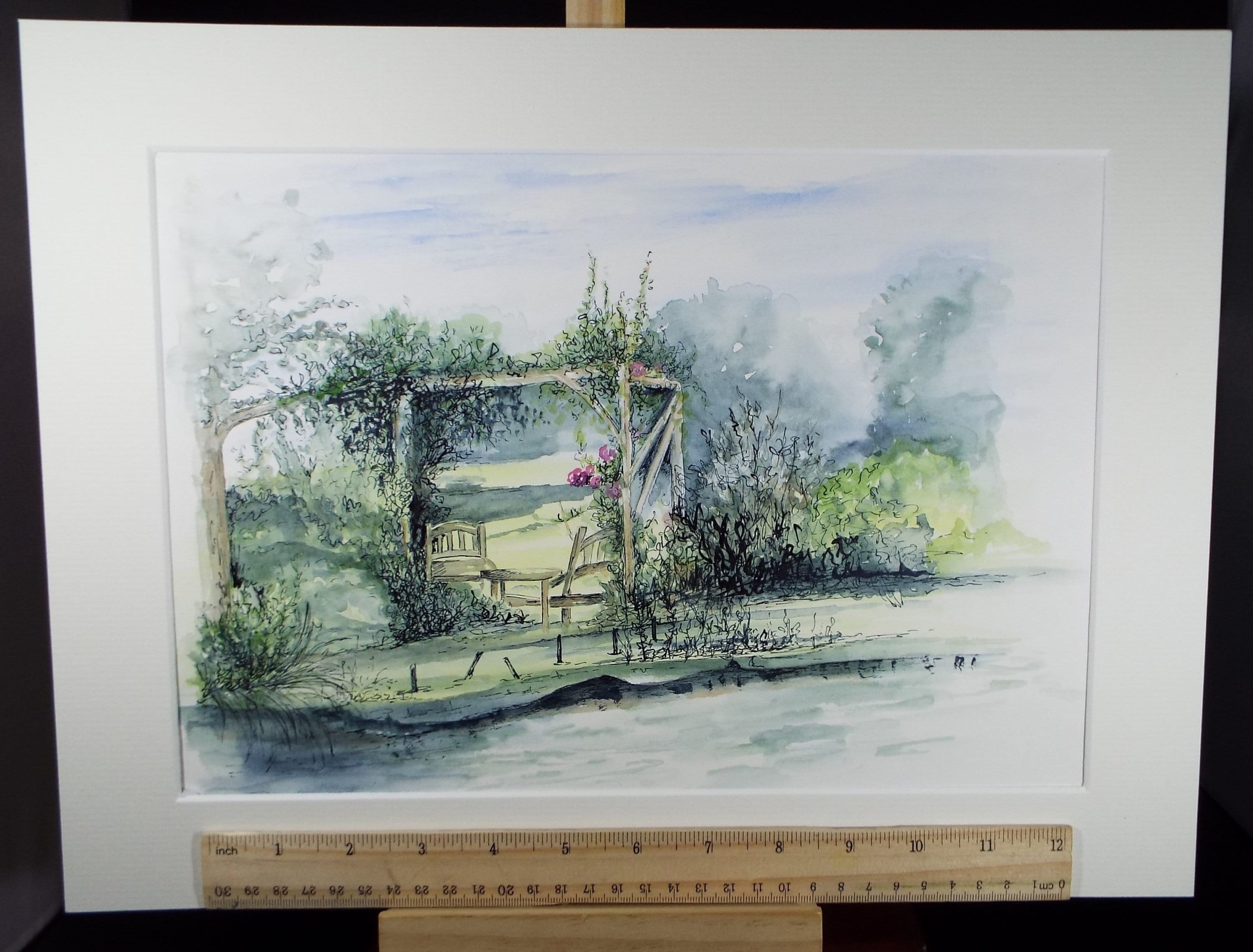 Original Watercolour on Paper, 'Garden Pergola' Circa 1990's, Artist Unknown