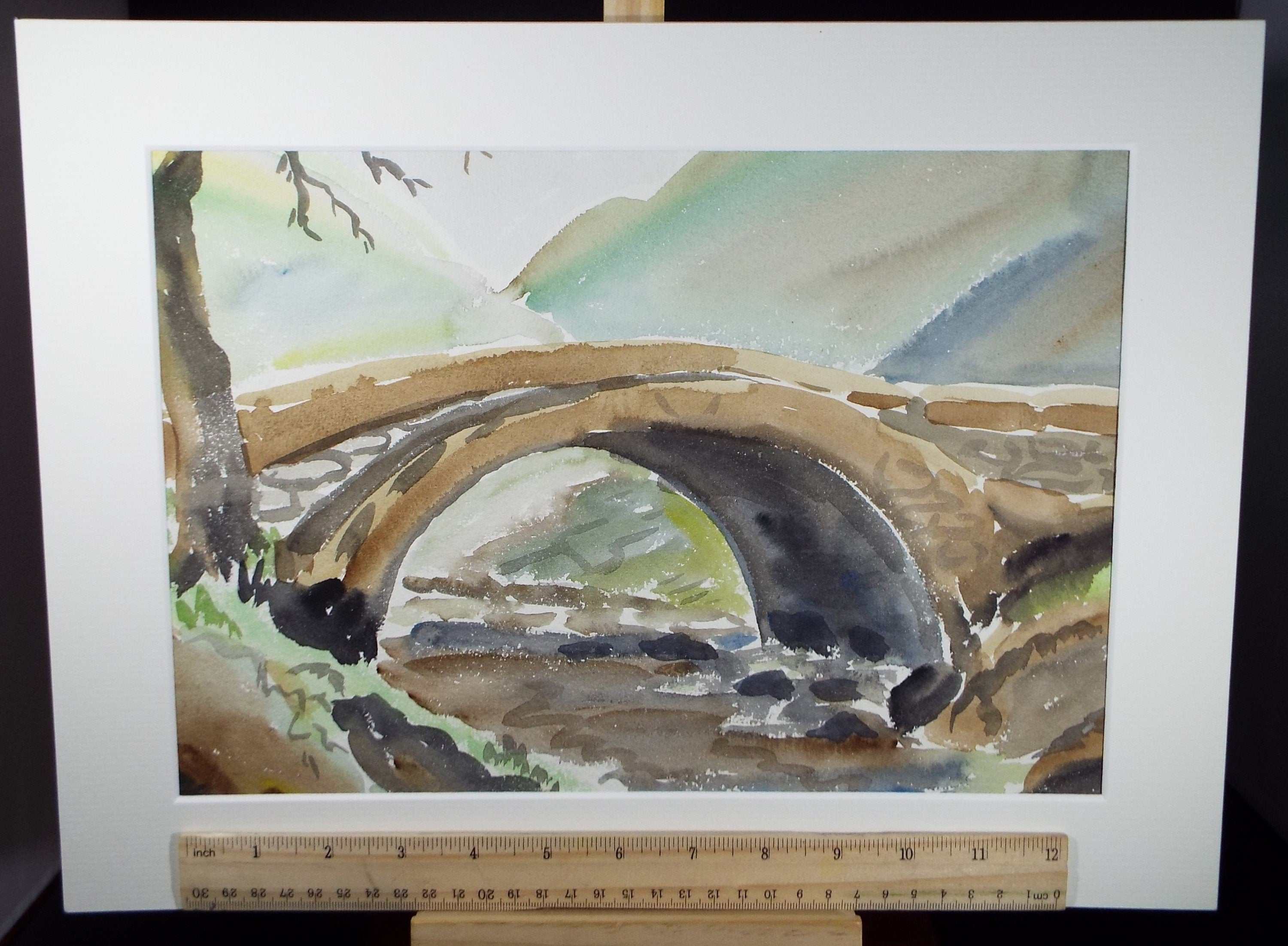 Original Watercolour, 'Bridge over the River, Circa 1940's , Harry Ousey (1915-1985)