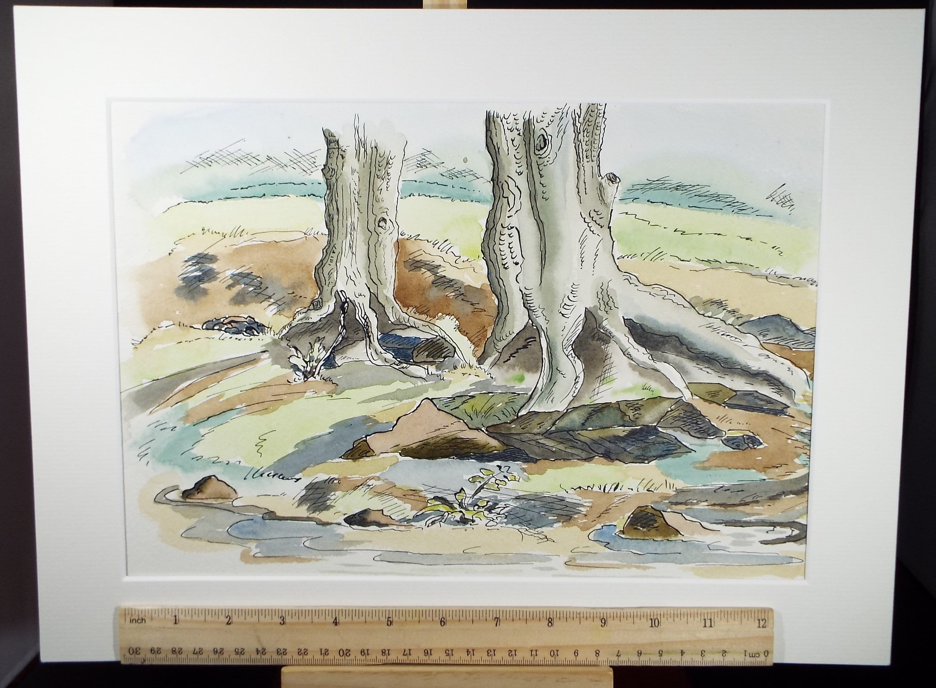 Original Watercolour, 'Riverbank tree study', Circa 1940's , Harry Ousey (1915-1985)