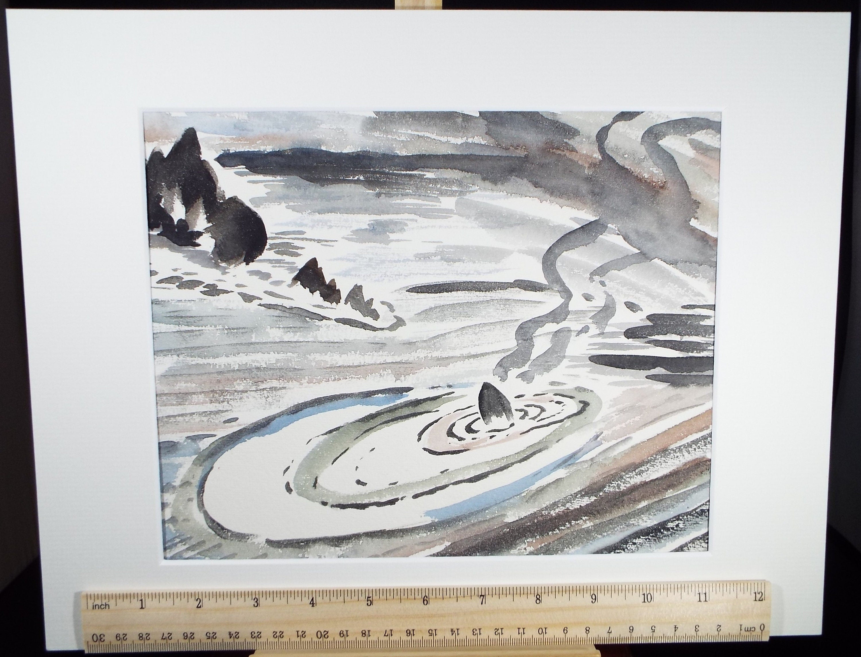 Original Watercolour, 'Rocks and tidal waters', Circa 1950's , Harry Ousey (1915-1985)