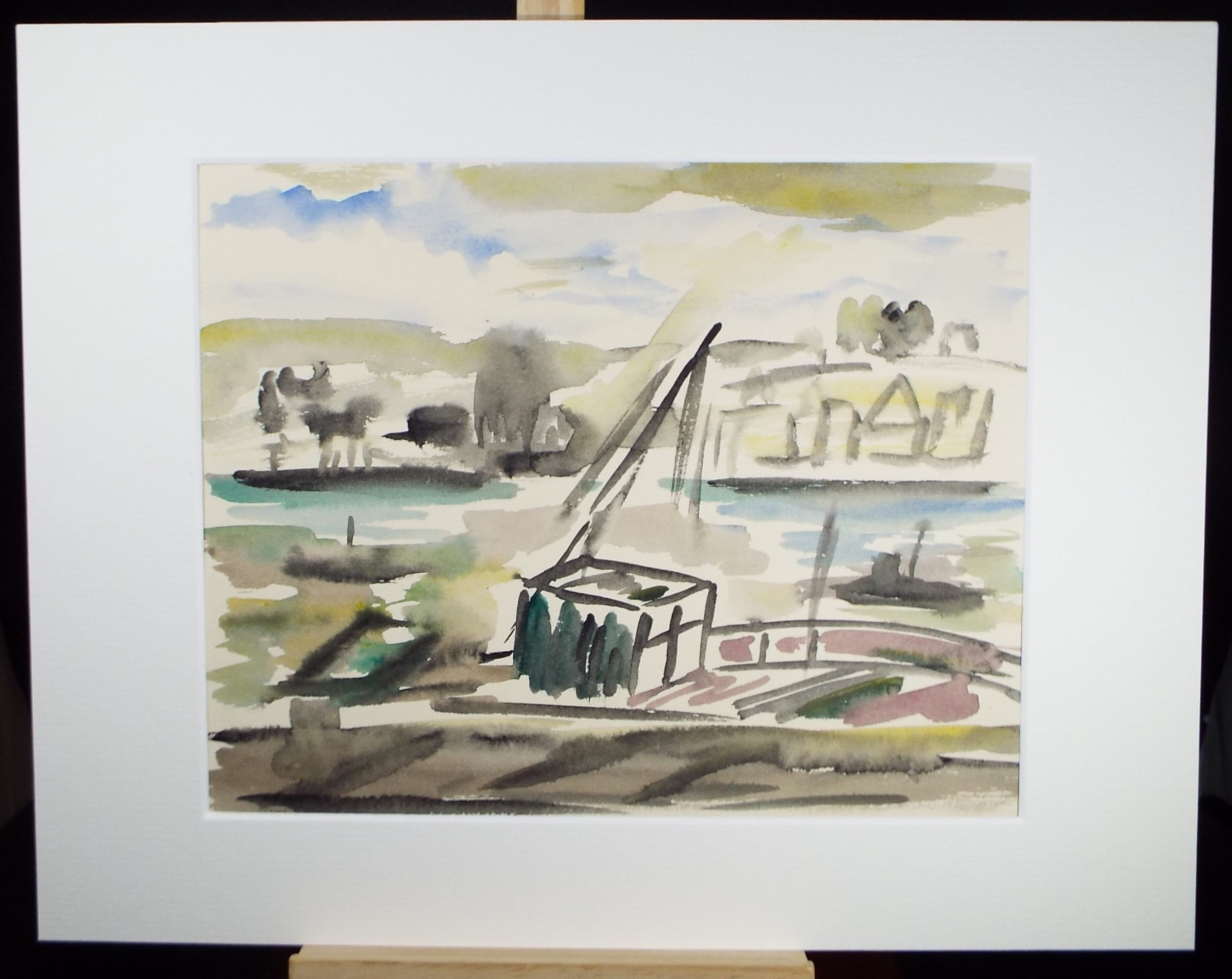 Original Watercolour, 'Quayside Crane and Cargo', Circa 1950's , Harry Ousey (1915-1985)