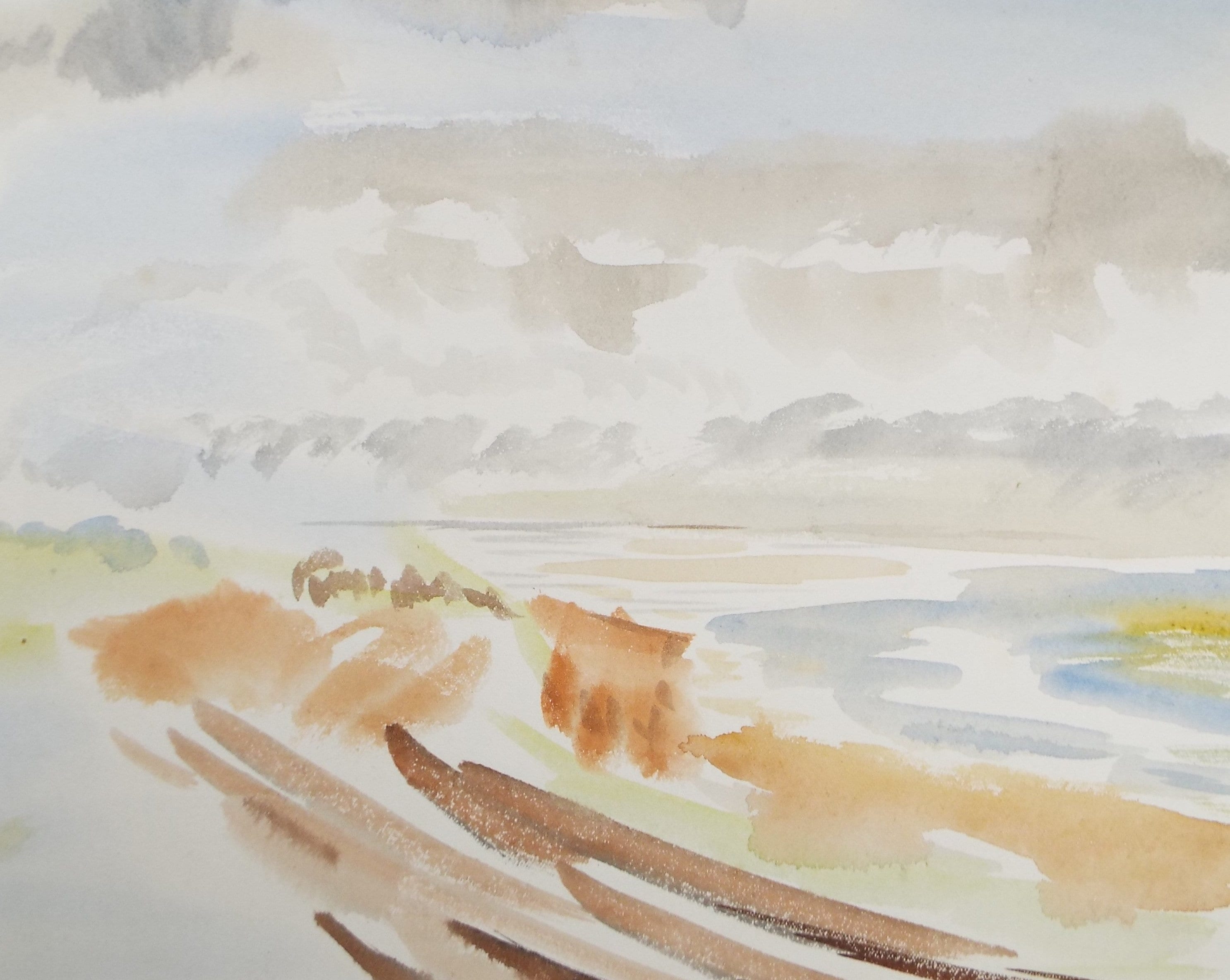 Original Watercolour, 'Seascape with Sand Dunes', Circa 1950's , Harry Ousey (1915-1985)