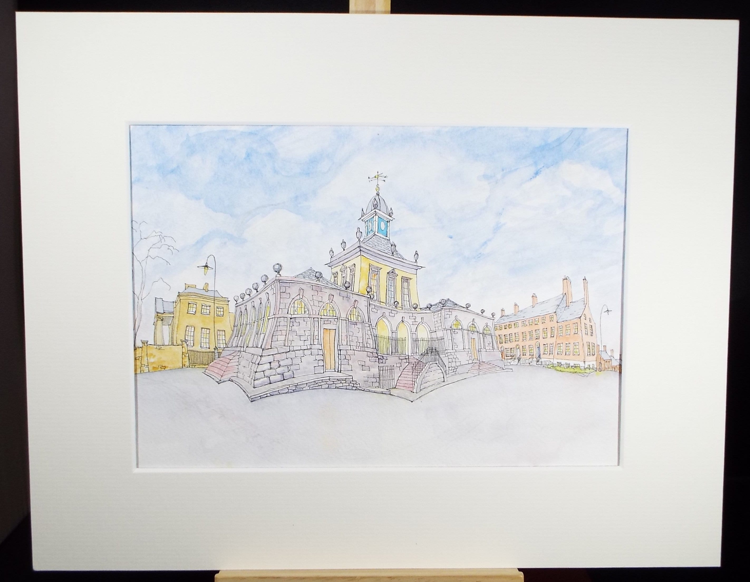 Original Watercolour, 'Town Hall', circa 1990's Artist Unknown