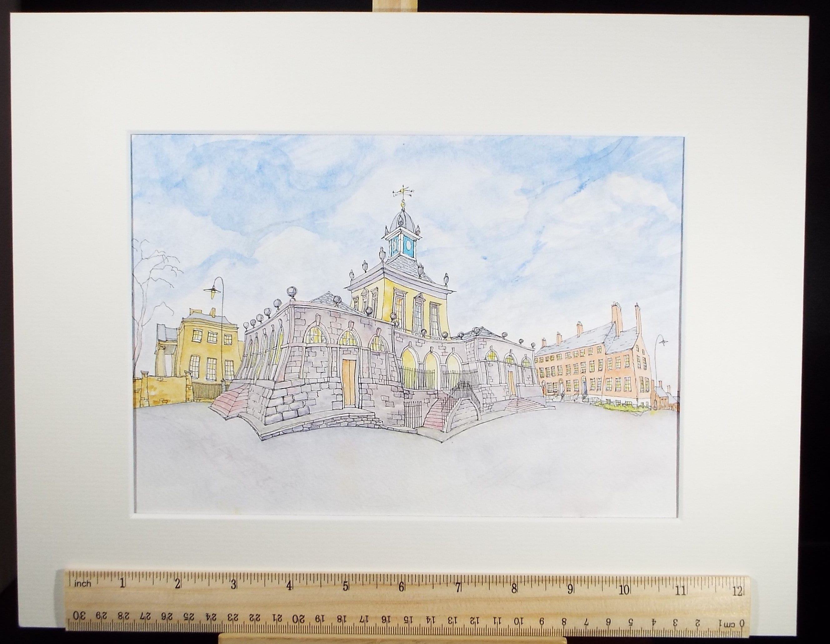 Original Watercolour, 'Town Hall', circa 1990's Artist Unknown