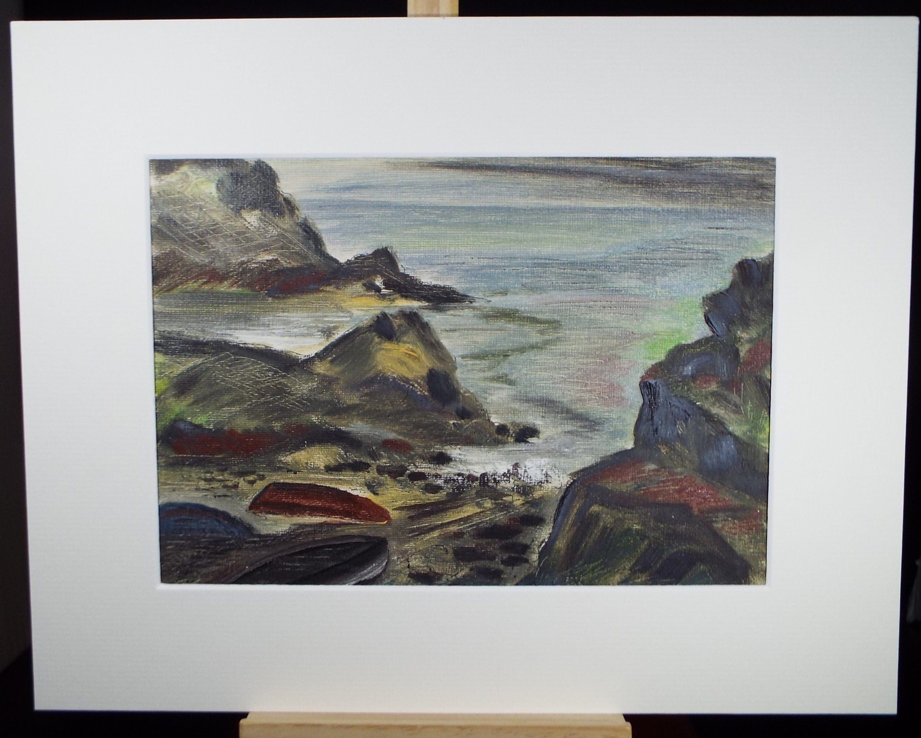 Original Oil on Canvas Paper, 'Rocky Coast', Circa 1950's , Harry Ousey (1915-1985)