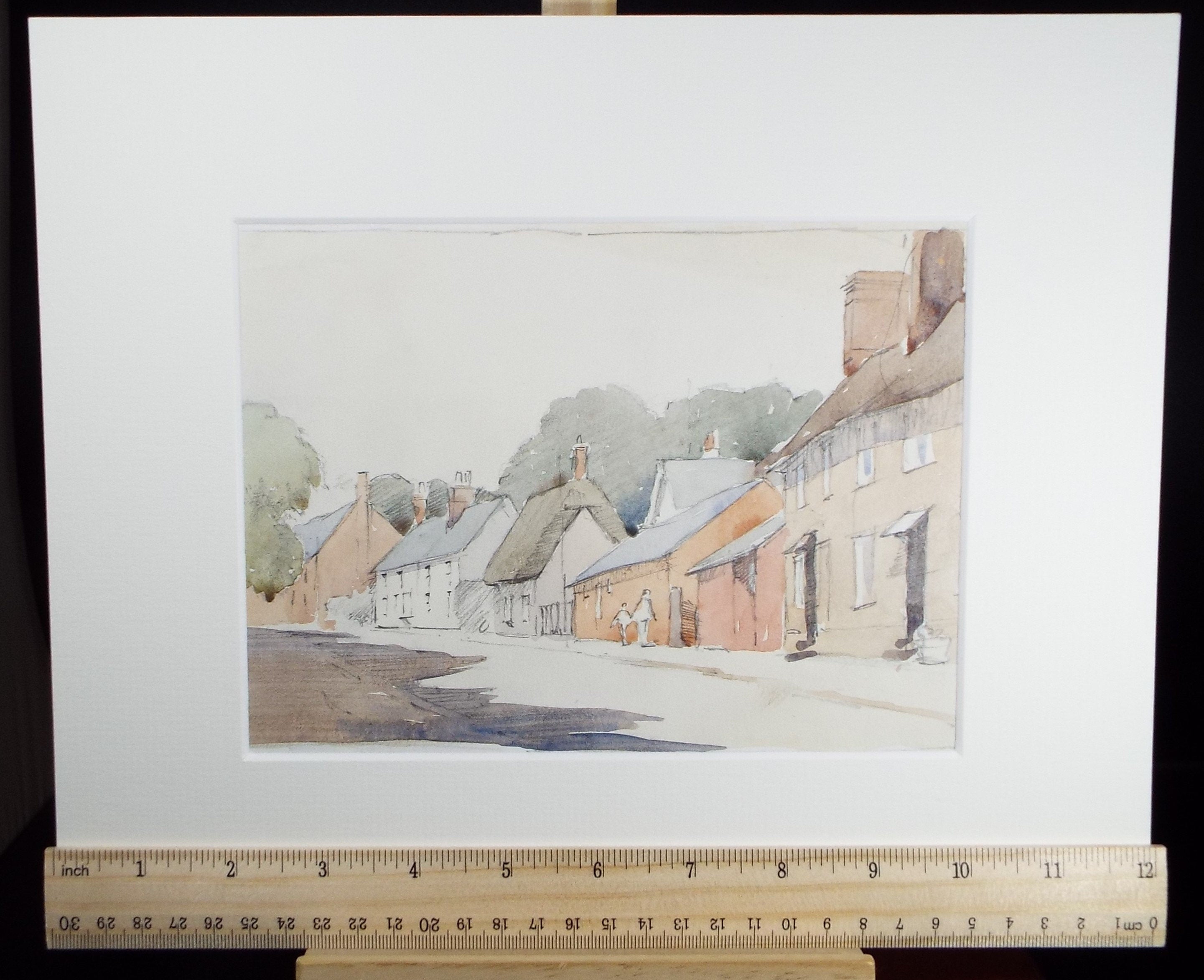 Original Watercolour, 'Village Street', Circa 1950's ,Artist Unknown