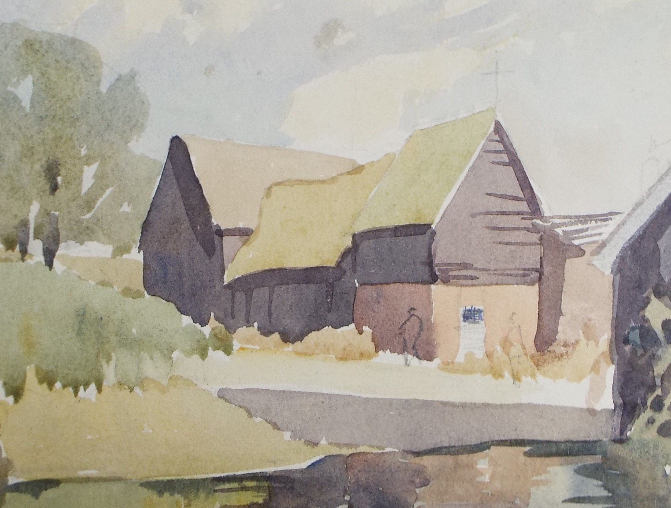 Original Watercolour, 'The Barn', Circa 1960's , Artist Unknown