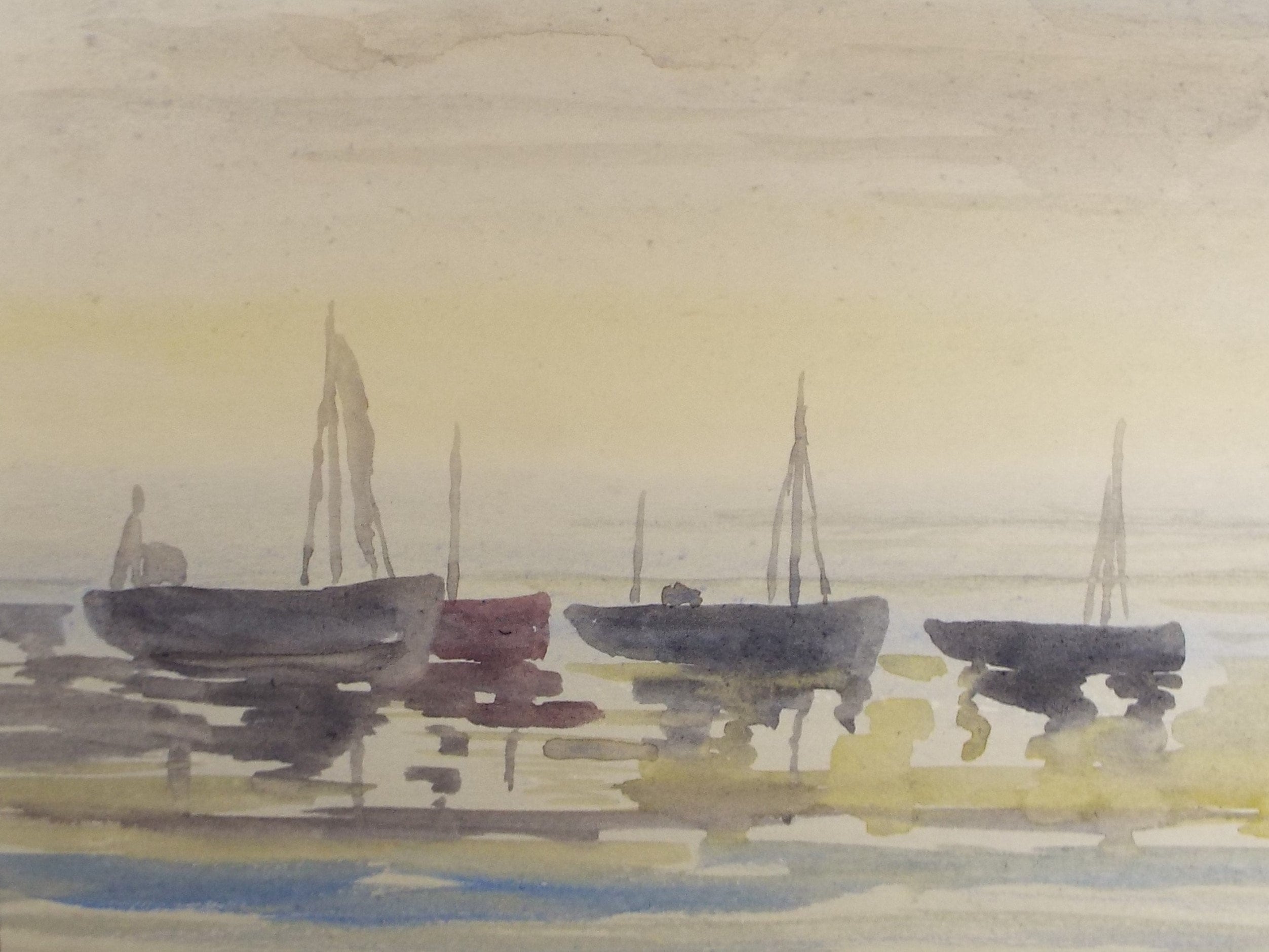 Original Watercolour, 'Moored Boats', Circa 1950's , Harry Ousey (1915-1985)