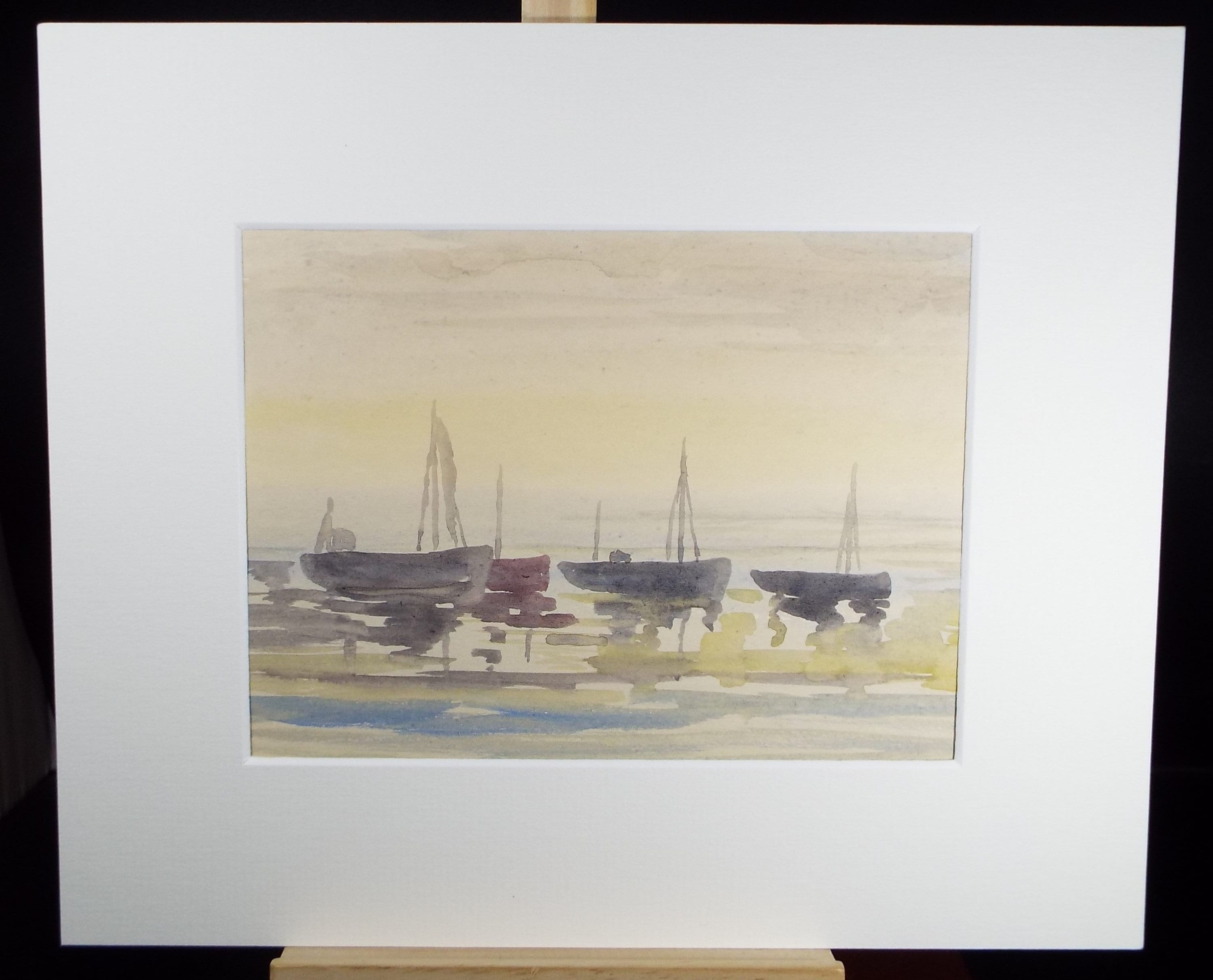 Original Watercolour, 'Moored Boats', Circa 1950's , Harry Ousey (1915-1985)