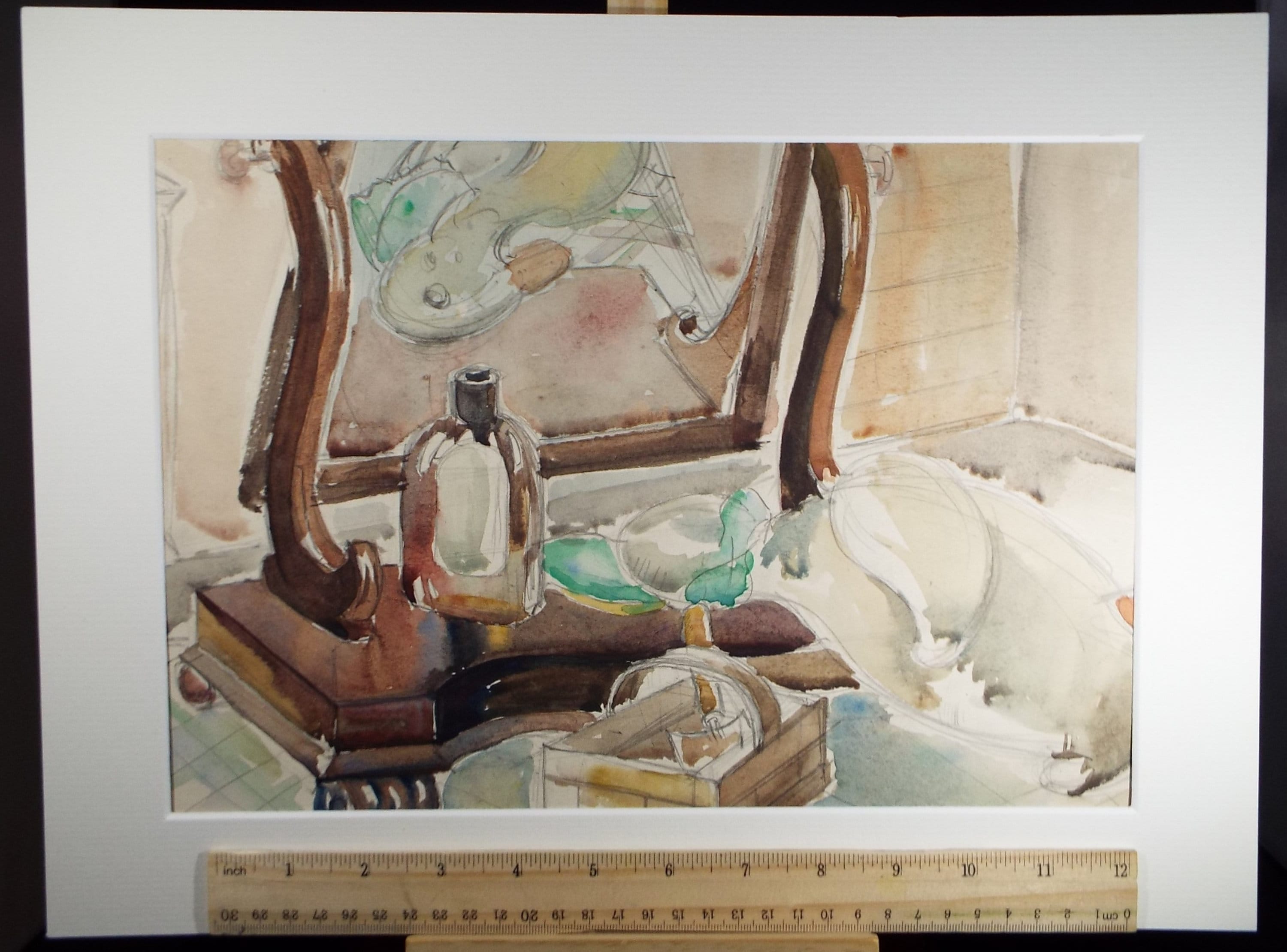 Original Watercolour, 'Still Life with Dressing Table', Circa 1950's , David William Burley (1901-1990)