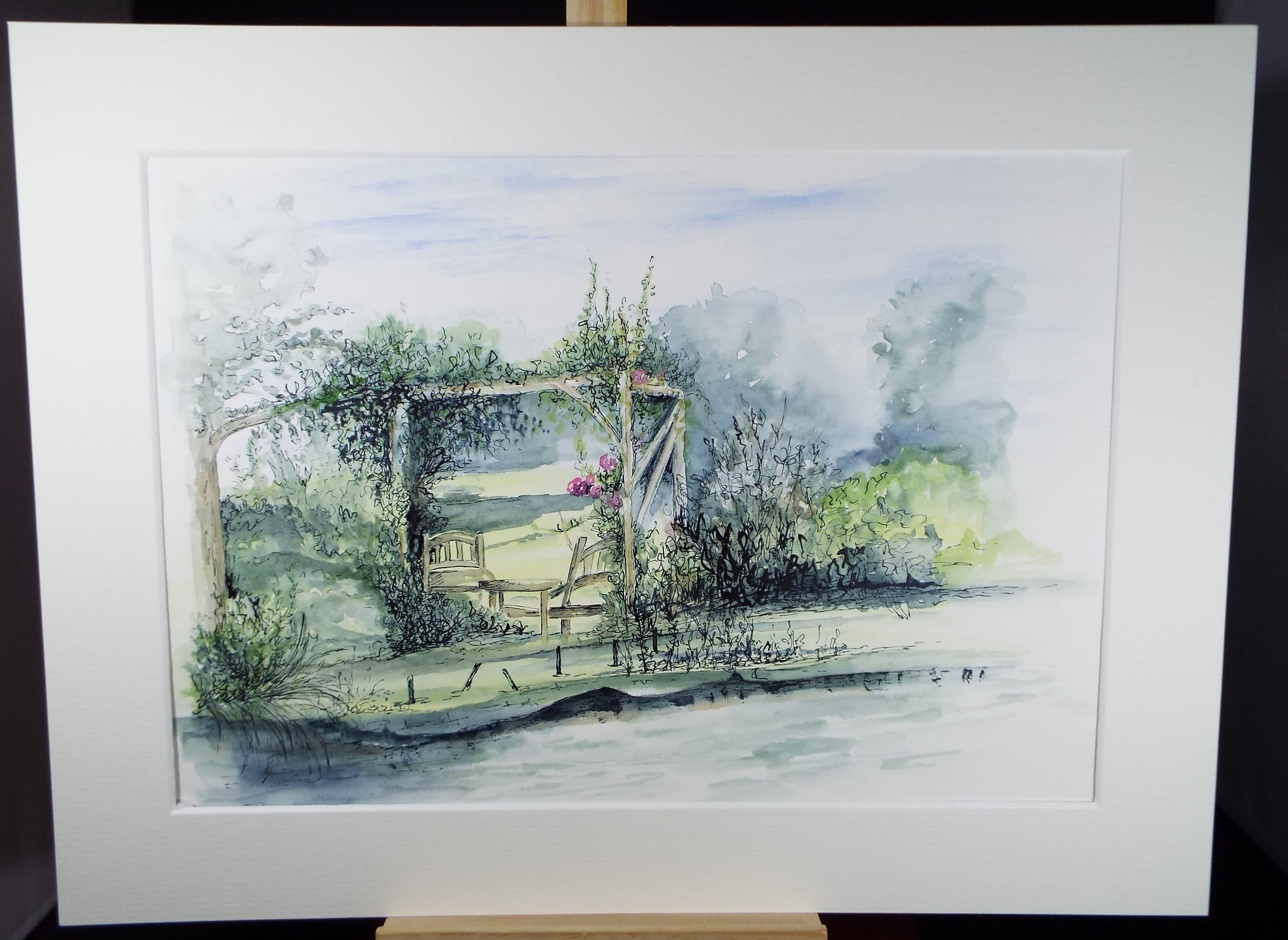 Original Watercolour on Paper, 'Garden Pergola' Circa 1990's, Artist Unknown