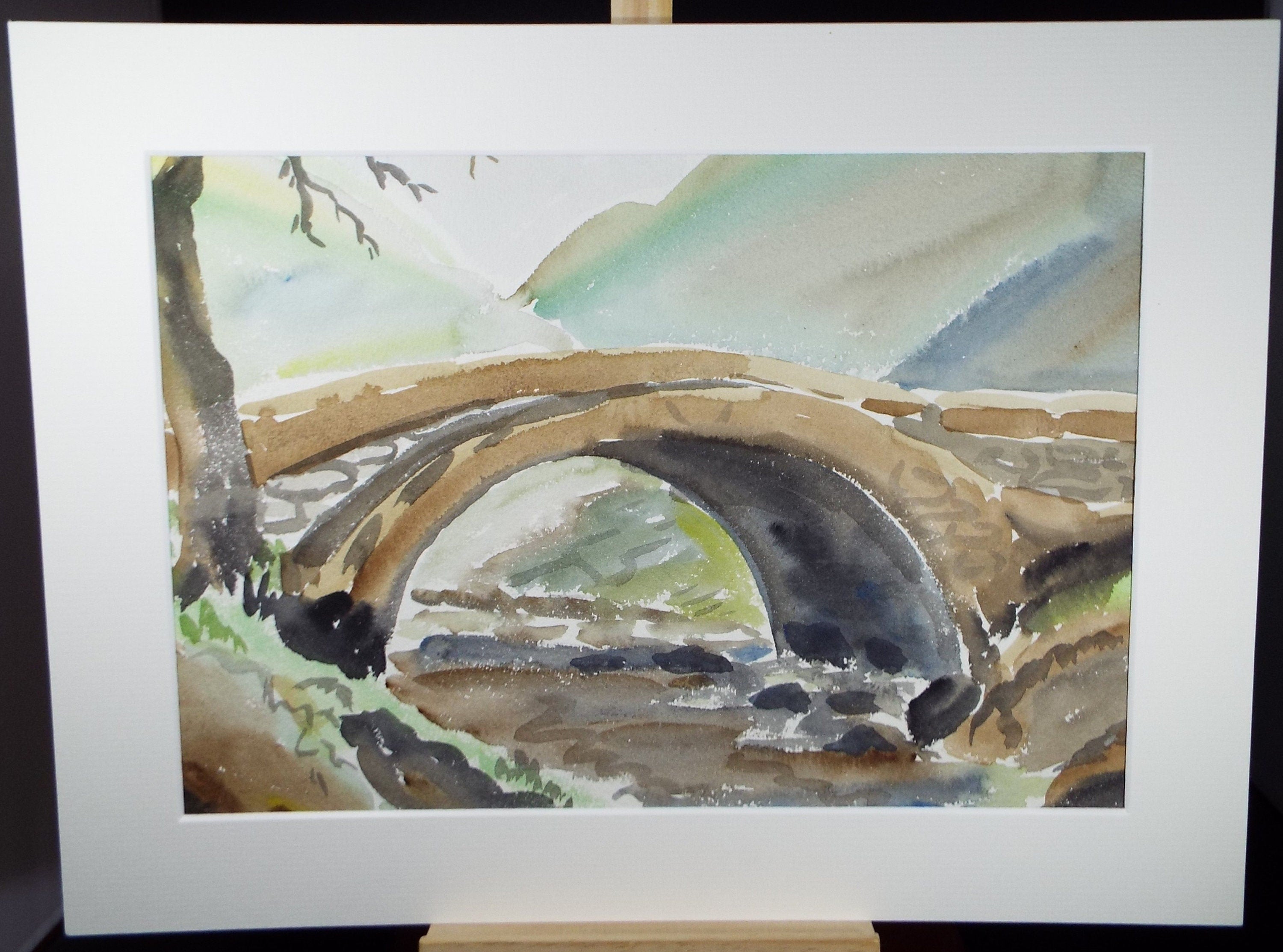 Original Watercolour, 'Bridge over the River, Circa 1940's , Harry Ousey (1915-1985)