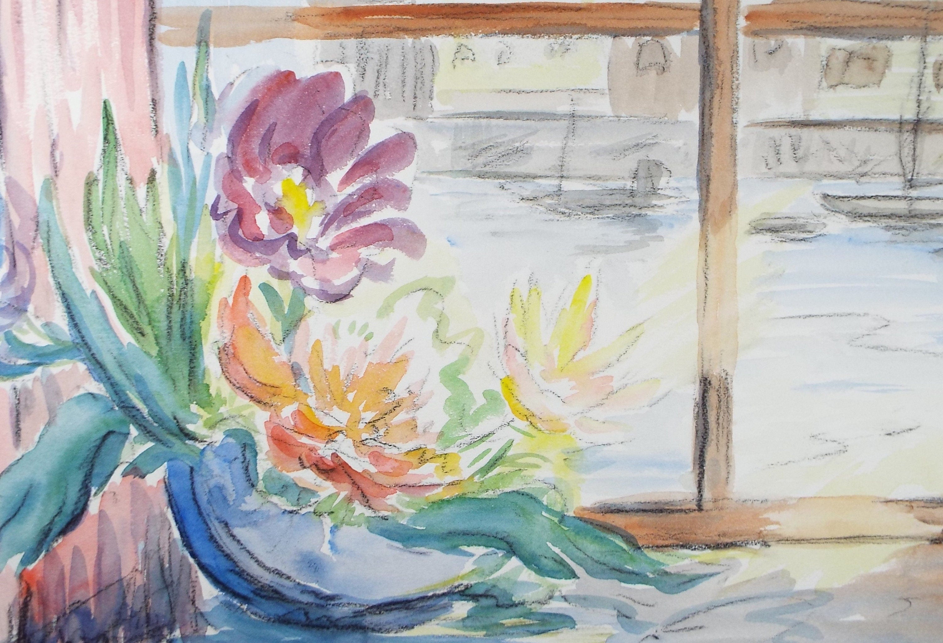 Original Watercolour, 'Through a Window', Circa 1950's , Harry Ousey (1915-1985)