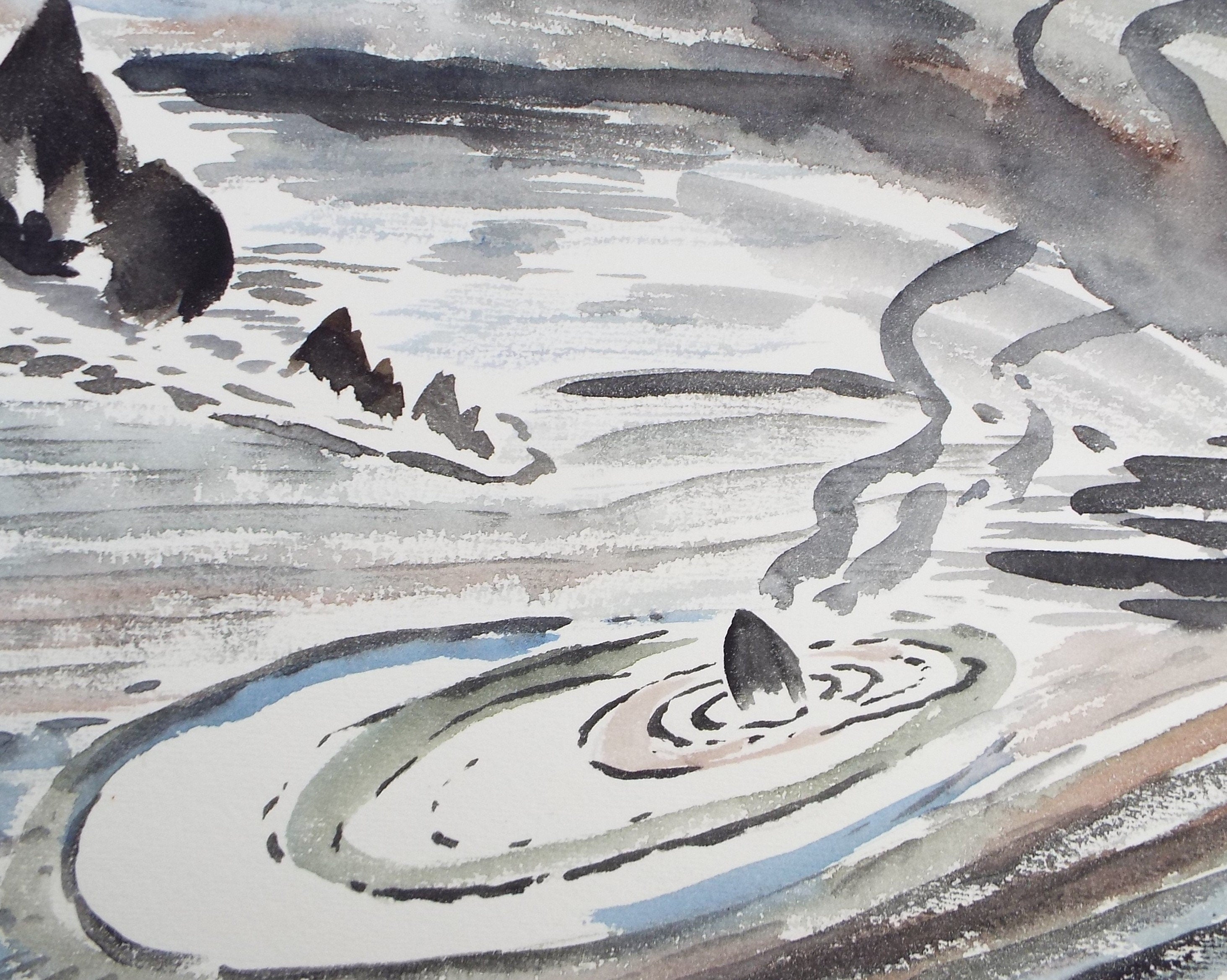 Original Watercolour, 'Rocks and tidal waters', Circa 1950's , Harry Ousey (1915-1985)