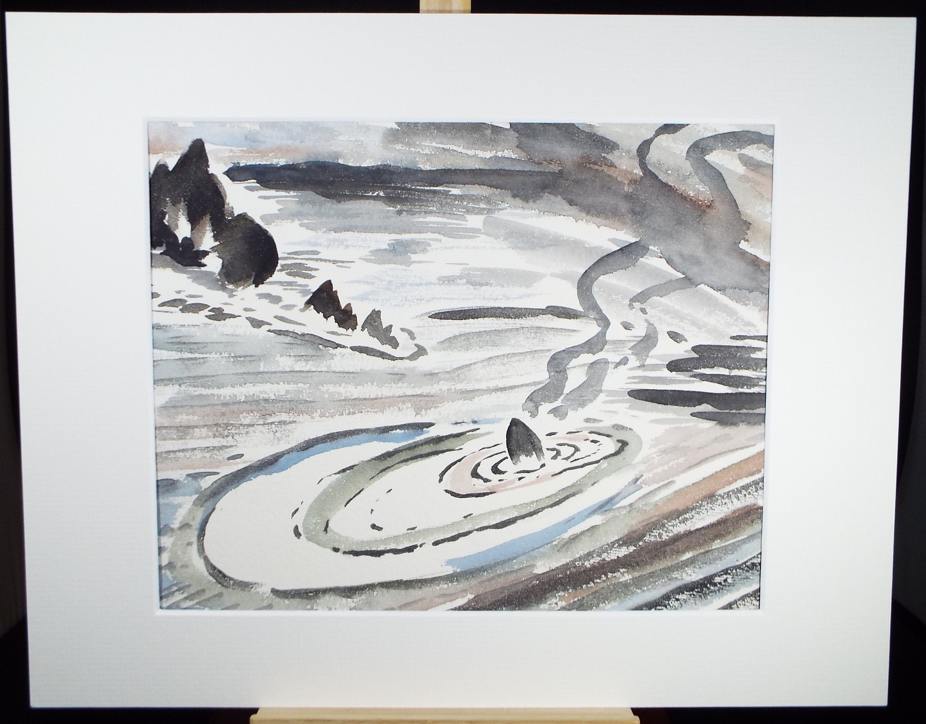 Original Watercolour, 'Rocks and tidal waters', Circa 1950's , Harry Ousey (1915-1985)