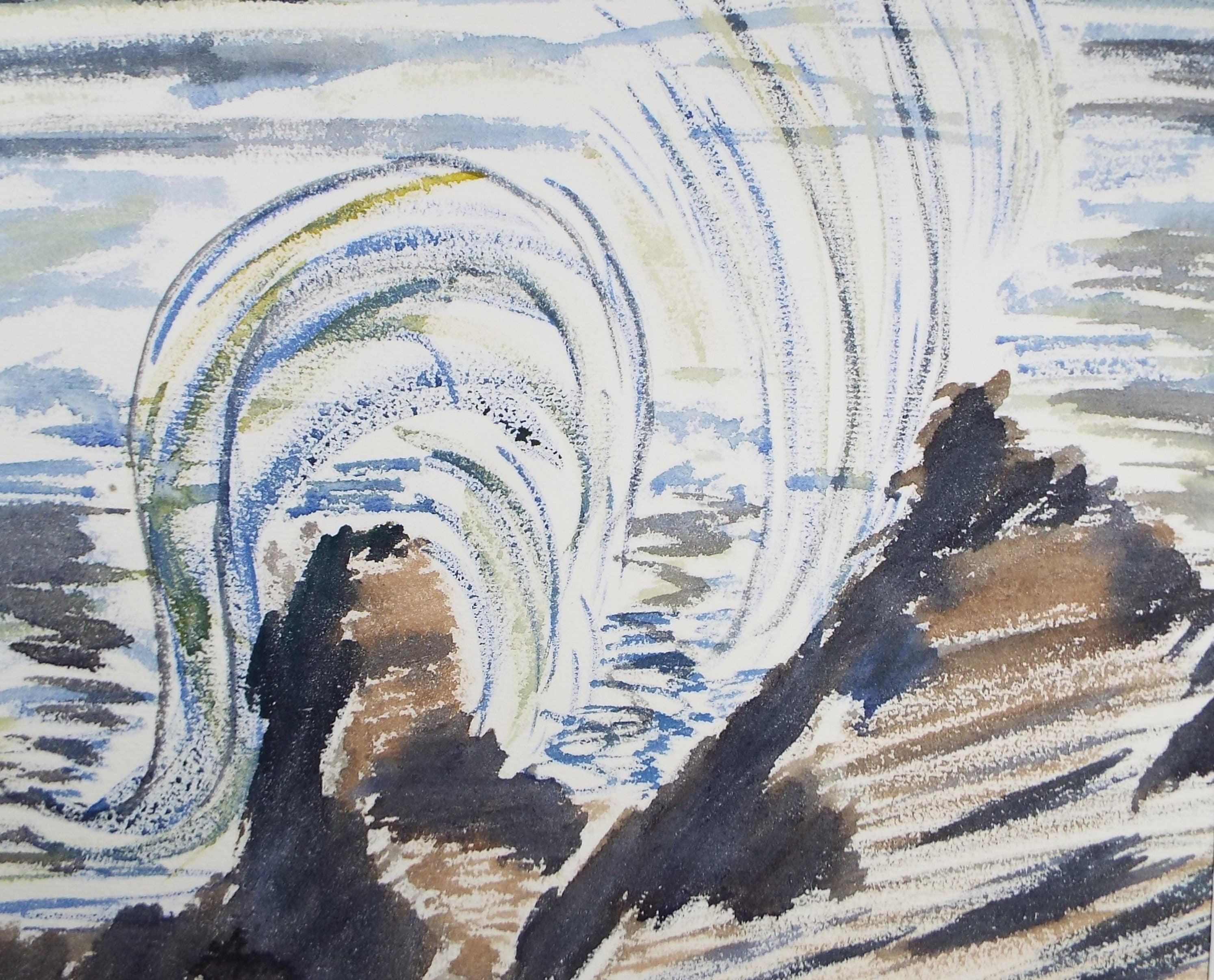 Original Watercolour, 'Stormy sea and spray', Circa 1950's , Harry Ousey (1915-1985)