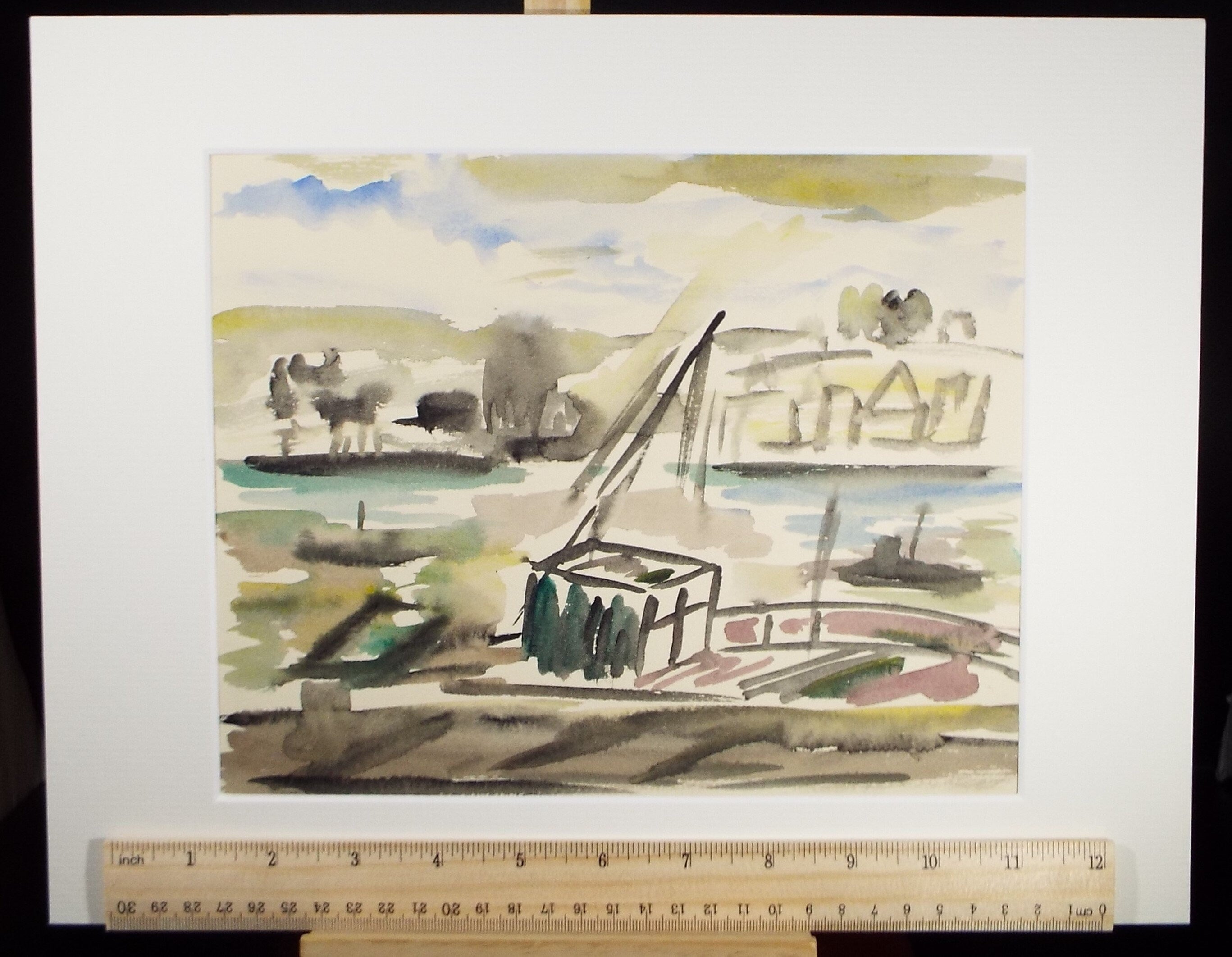 Original Watercolour, 'Quayside Crane and Cargo', Circa 1950's , Harry Ousey (1915-1985)