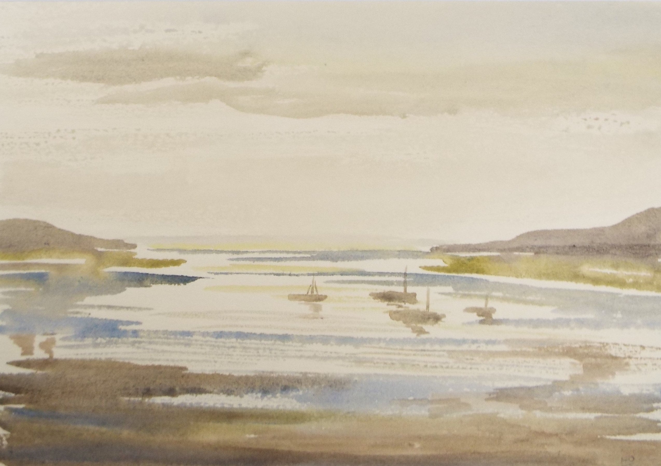 Original Watercolour, 'Moored Boats', Circa 1950's , Harry Ousey (1915-1985)