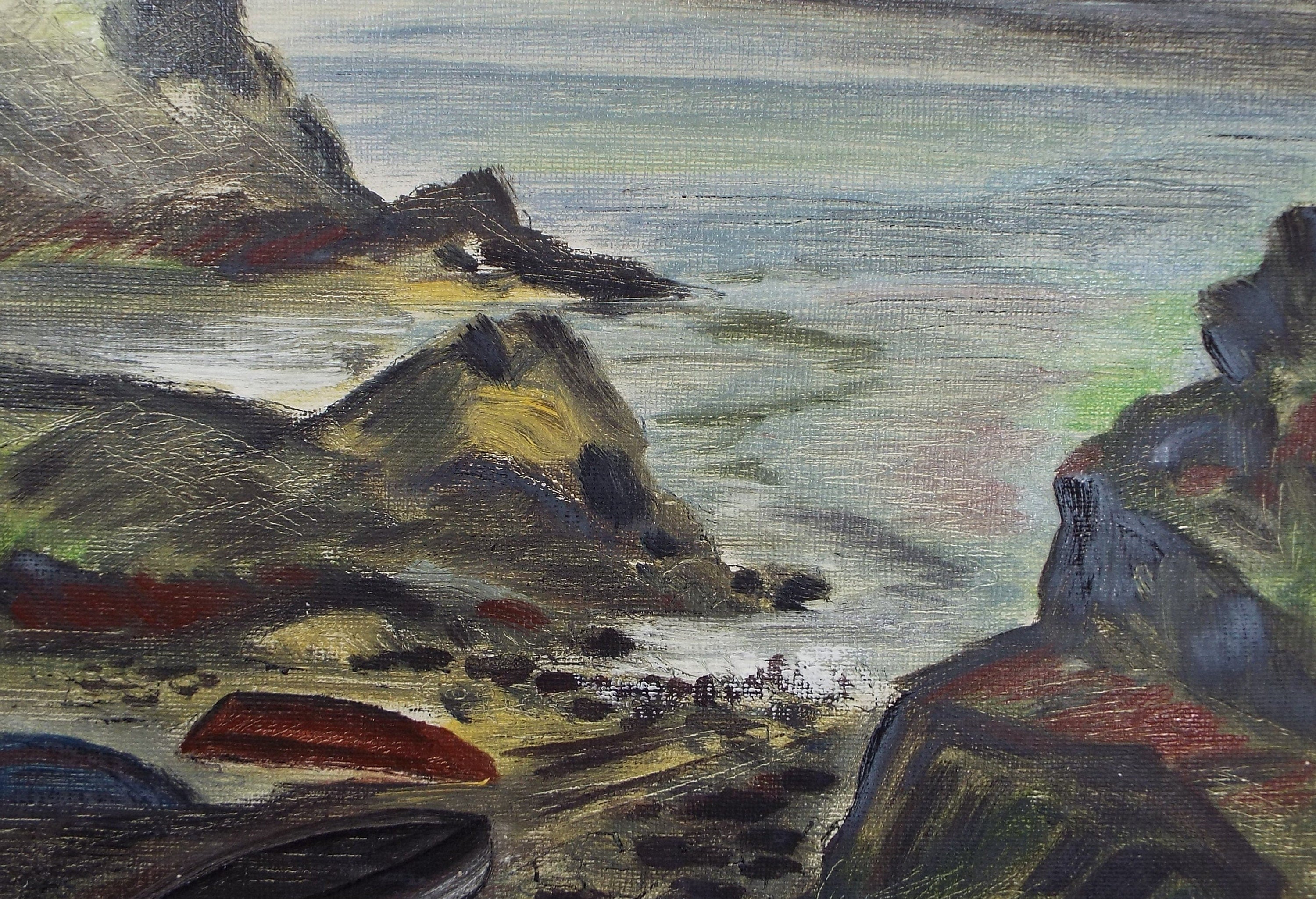 Original Oil on Canvas Paper, 'Rocky Coast', Circa 1950's , Harry Ousey (1915-1985)