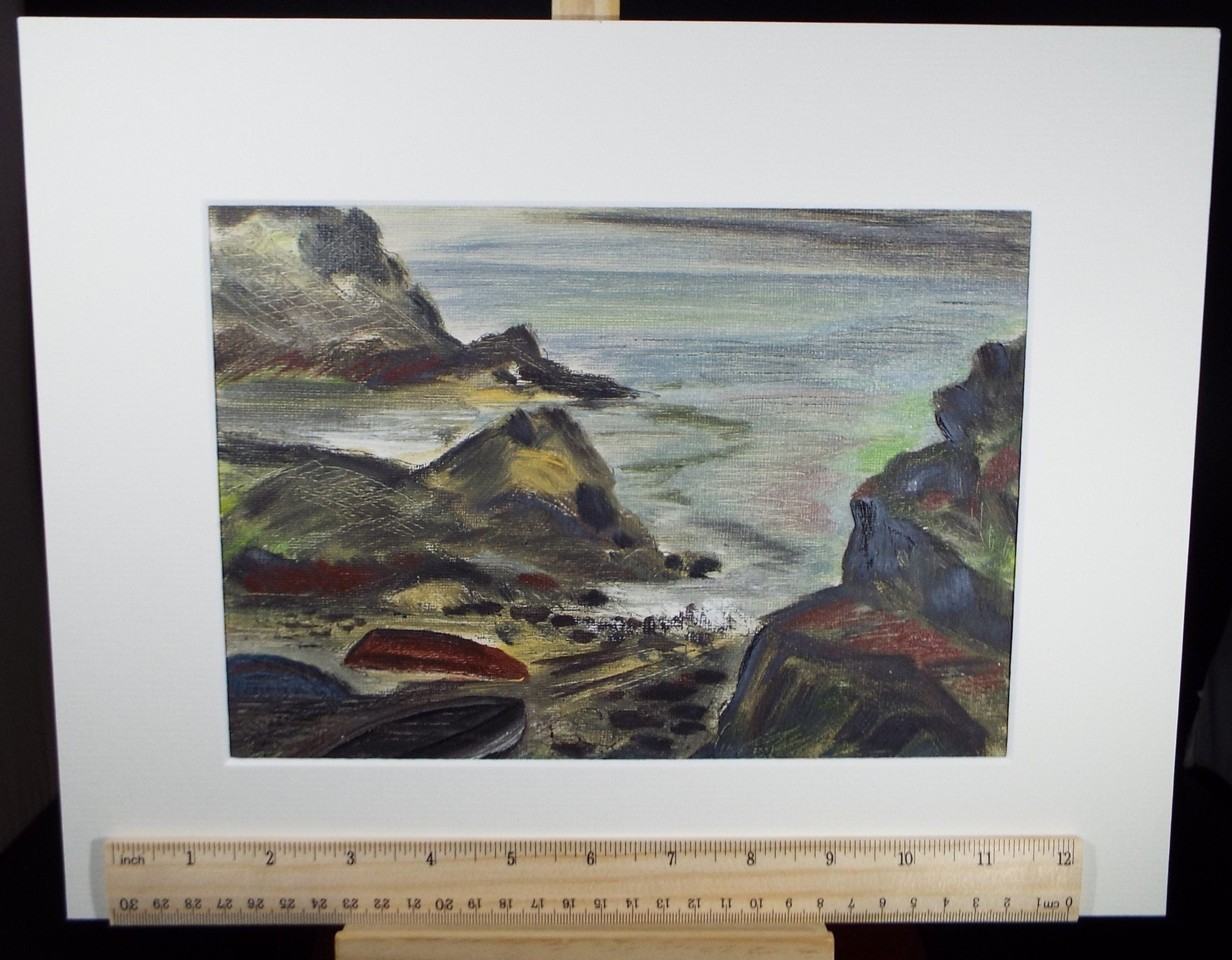 Original Oil on Canvas Paper, 'Rocky Coast', Circa 1950's , Harry Ousey (1915-1985)