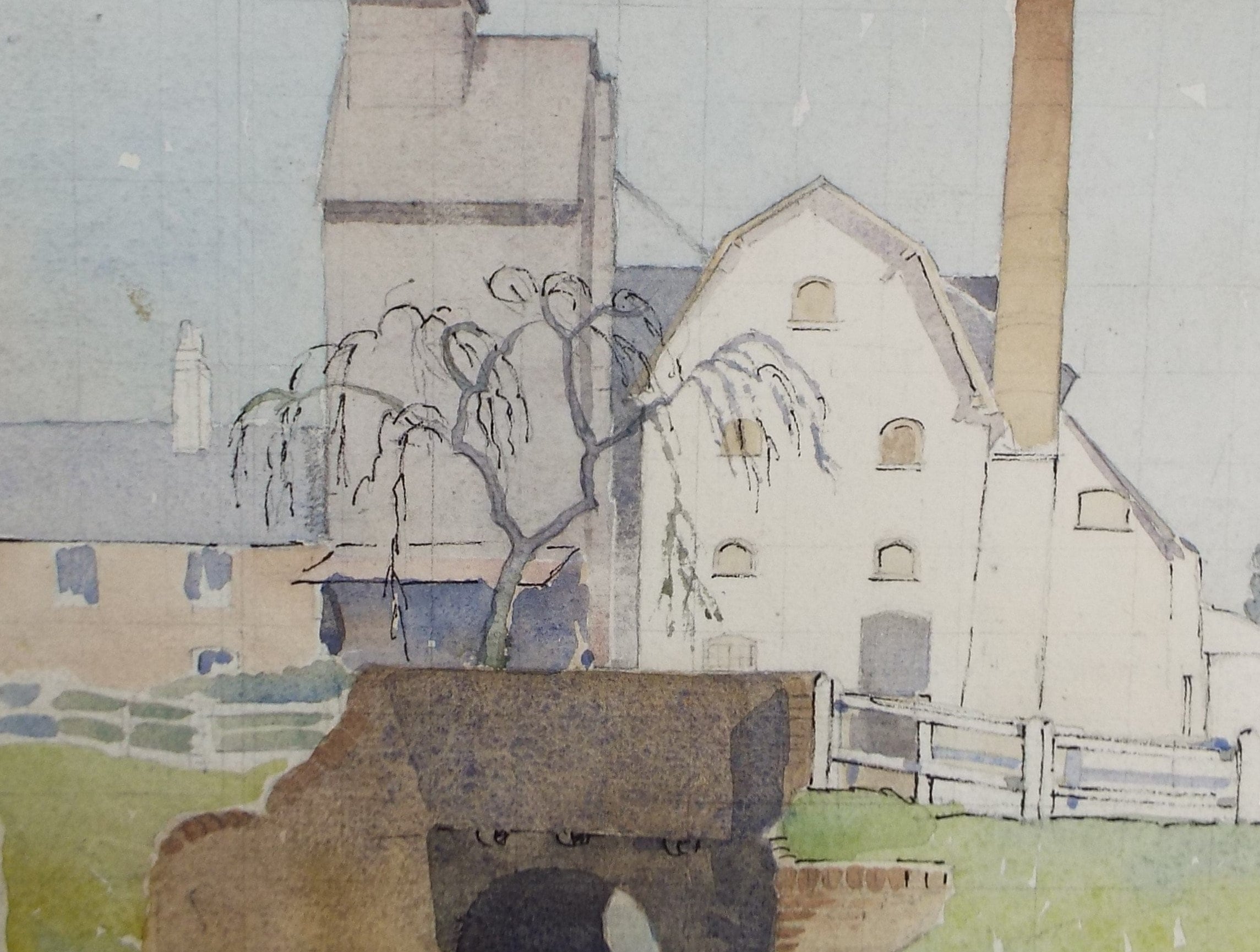 Original Watercolour, 'Brewery Buildings' - Mid 20th Century, Artist Unknown