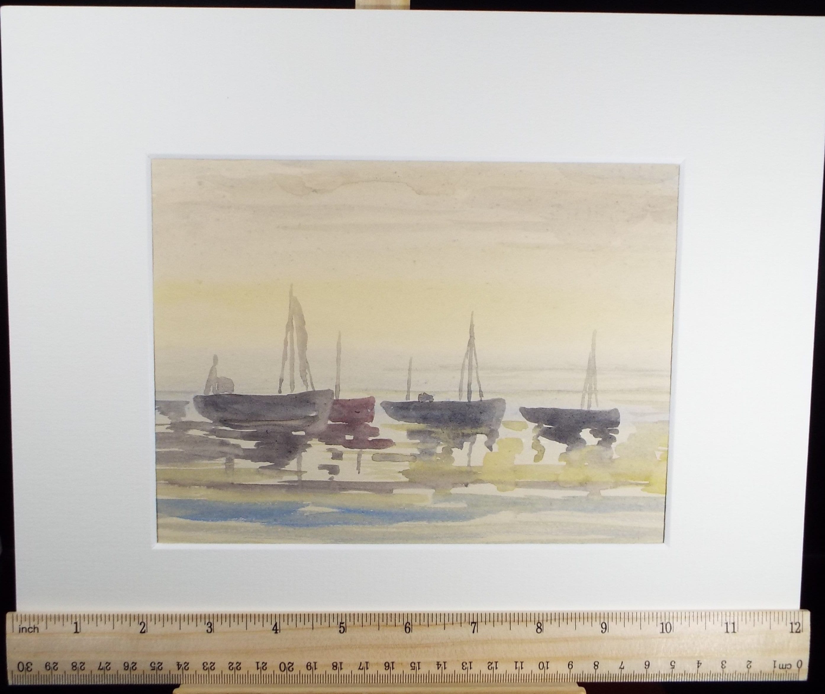 Original Watercolour, 'Moored Boats', Circa 1950's , Harry Ousey (1915-1985)