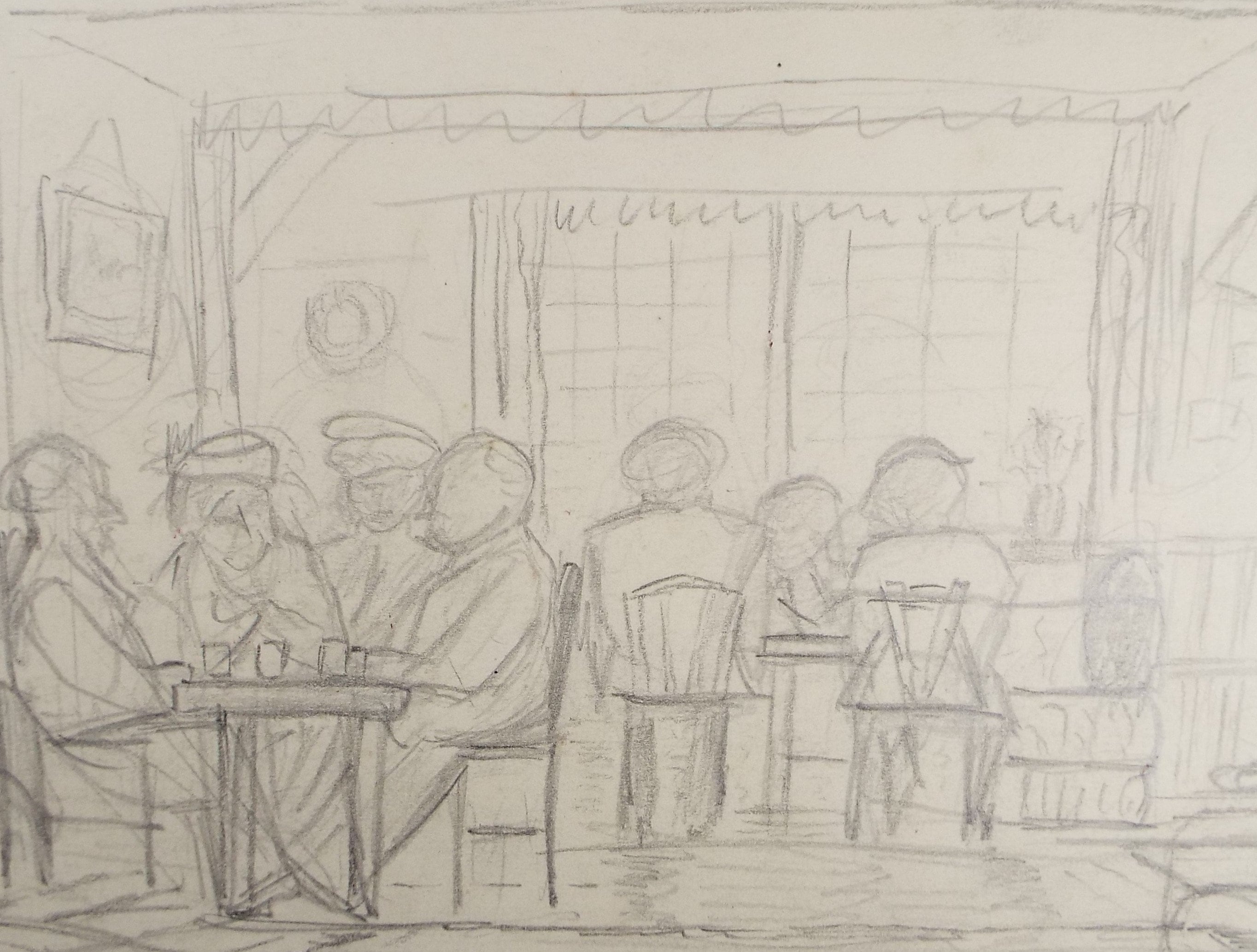 Original Pencil Drawing 'The Lounge Bar - Prestbury', Dated 1947 , Harry Ousey (1915-1985)