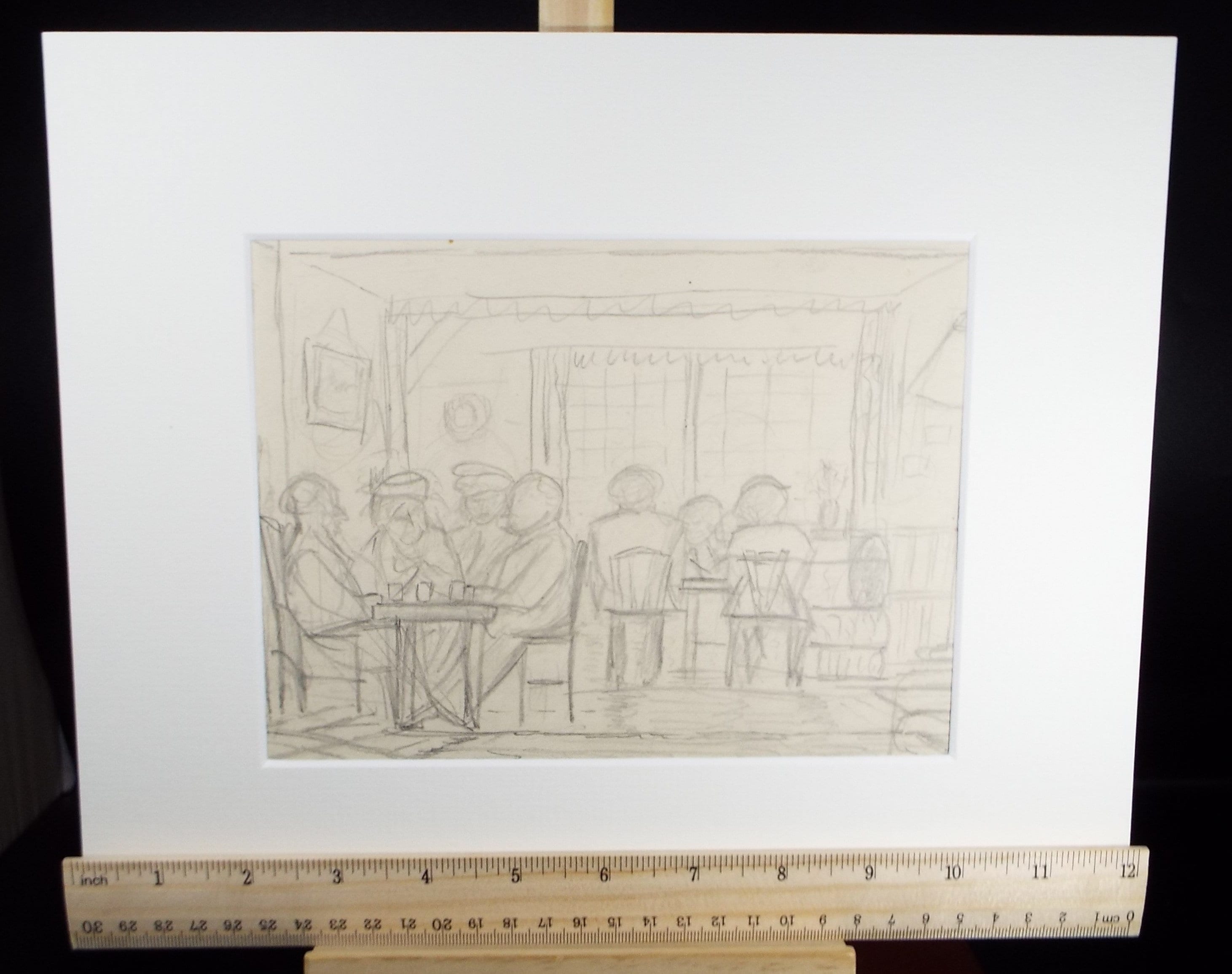 Original Pencil Drawing 'The Lounge Bar - Prestbury', Dated 1947 , Harry Ousey (1915-1985)