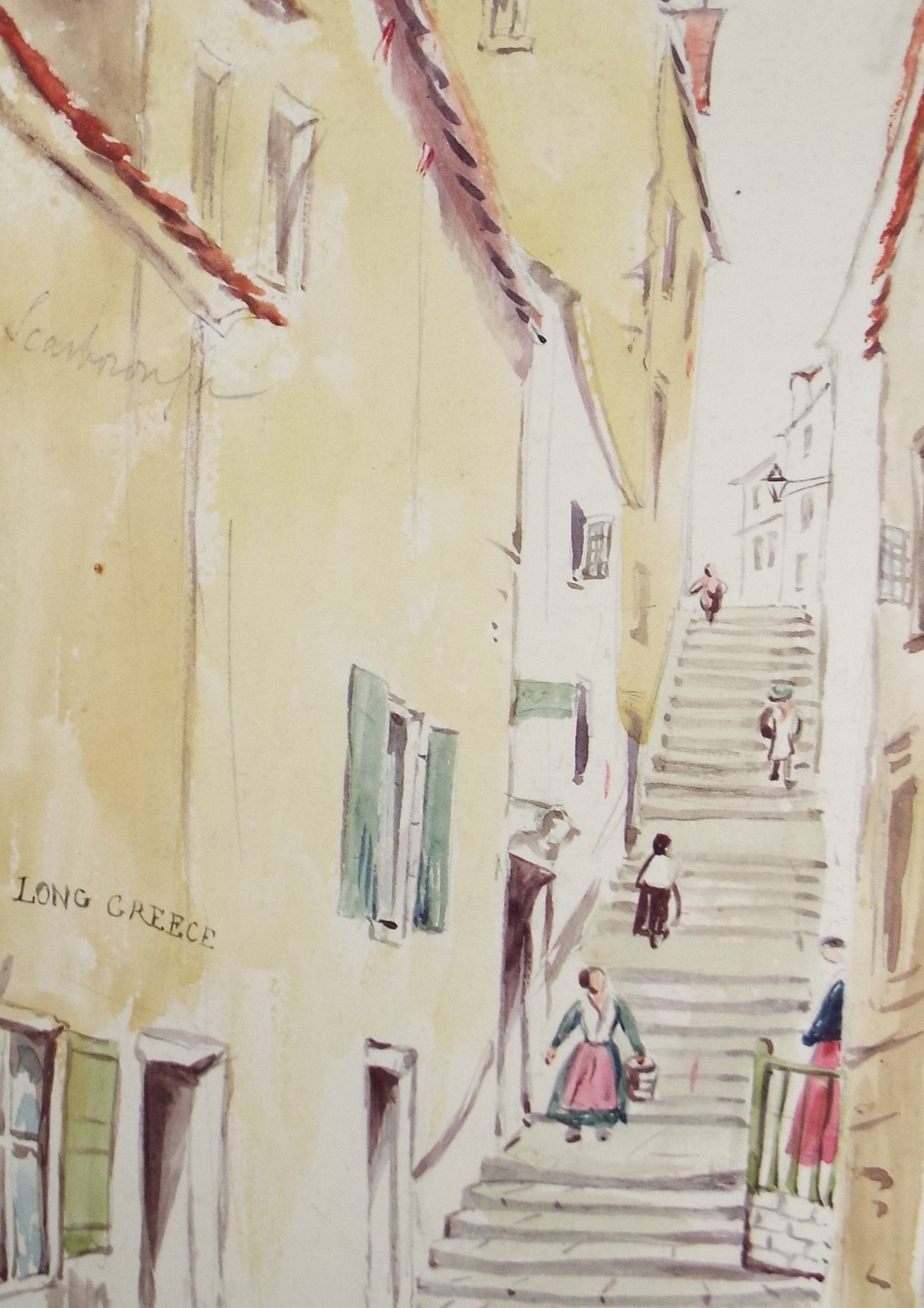 Original Watercolour, 'Greek Steps', circa 1910, Artist Unknown