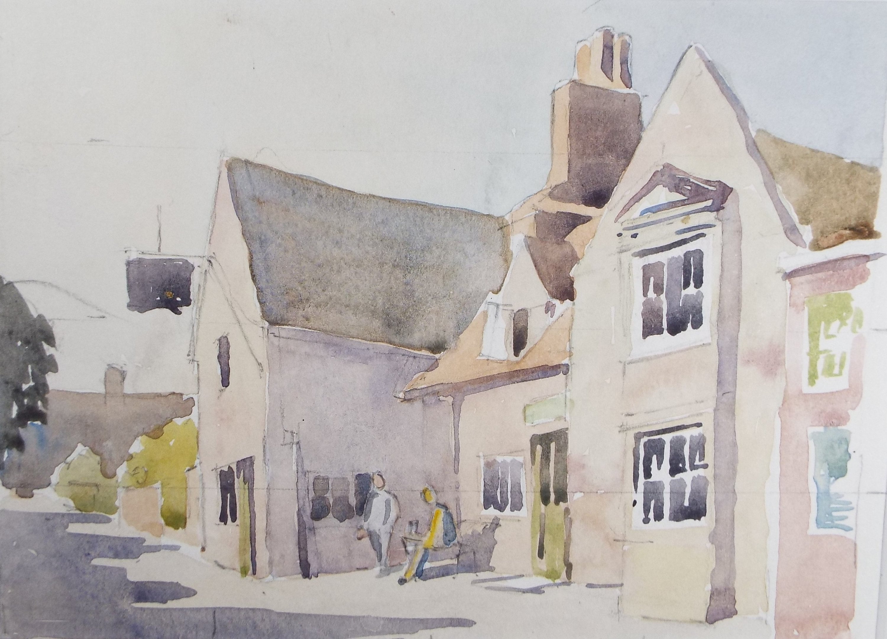 Original Watercolour, 'Relaxing outside the pub', Circa 1950's ,Artist Unknown