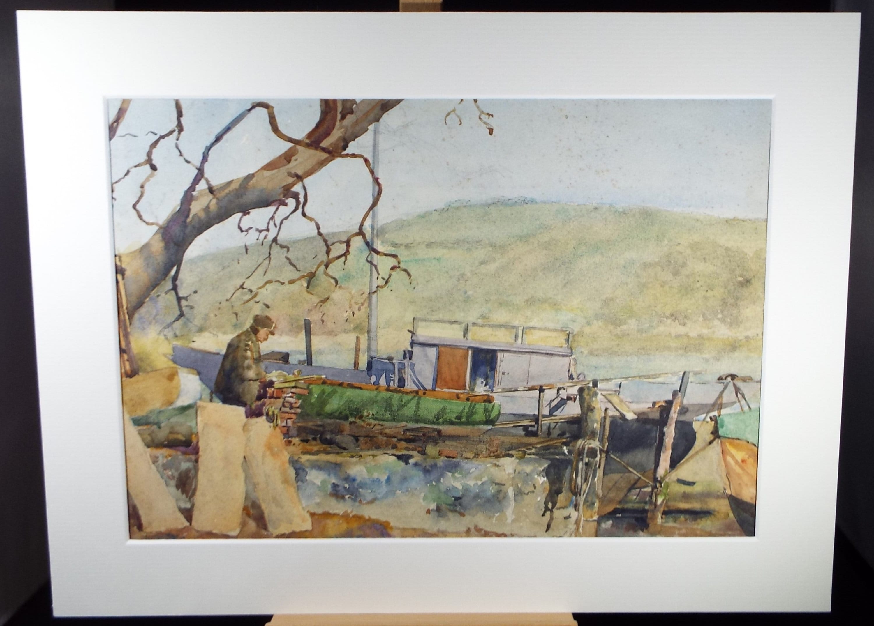 Original Watercolour 'Landing Stage with Figure' dated 1929, Hilda Burford (1887-1957)