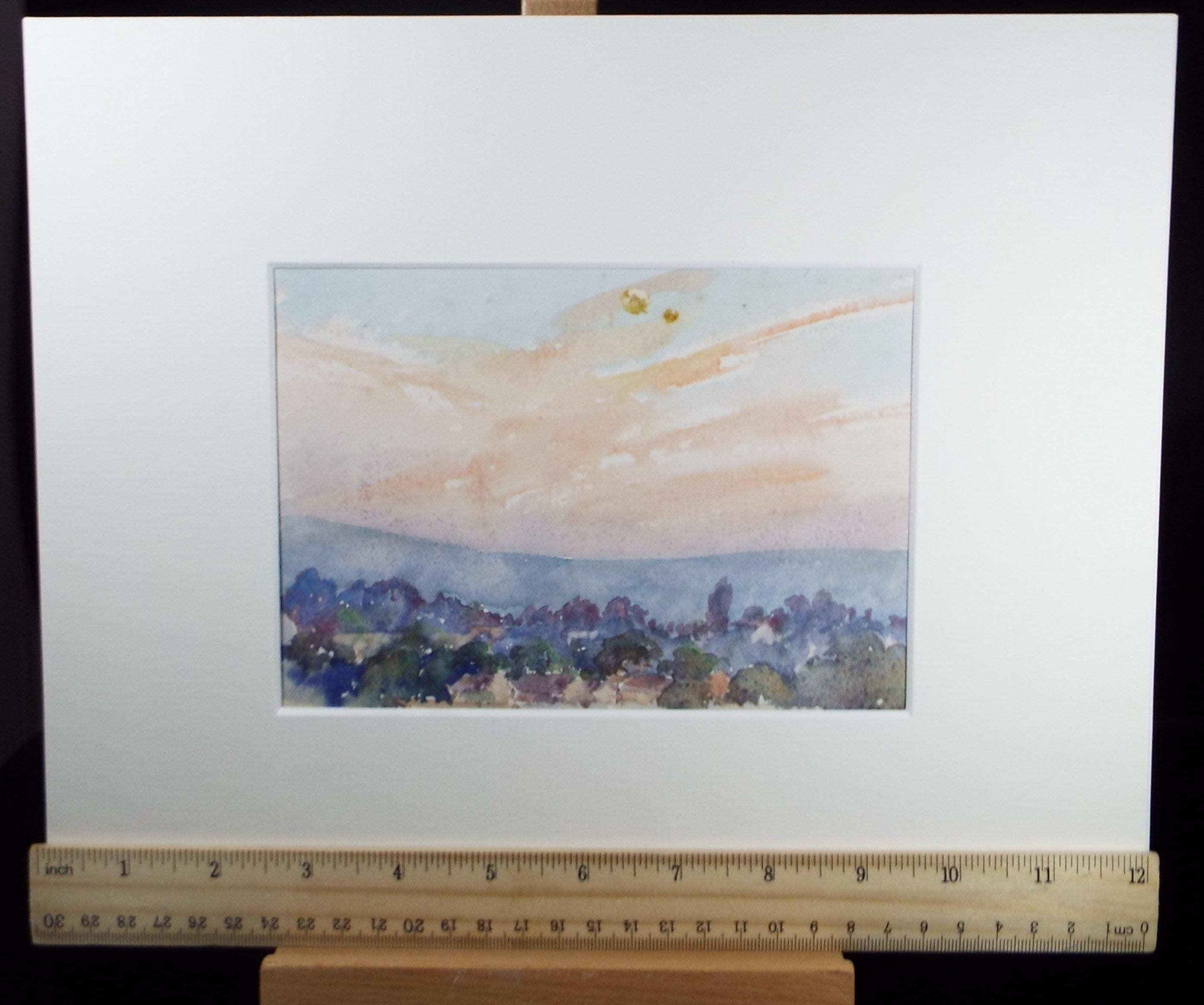 Original Watercolour on Paper, 'Village at Sunset, circa 1930's, Hilda Burford (1887-1957)