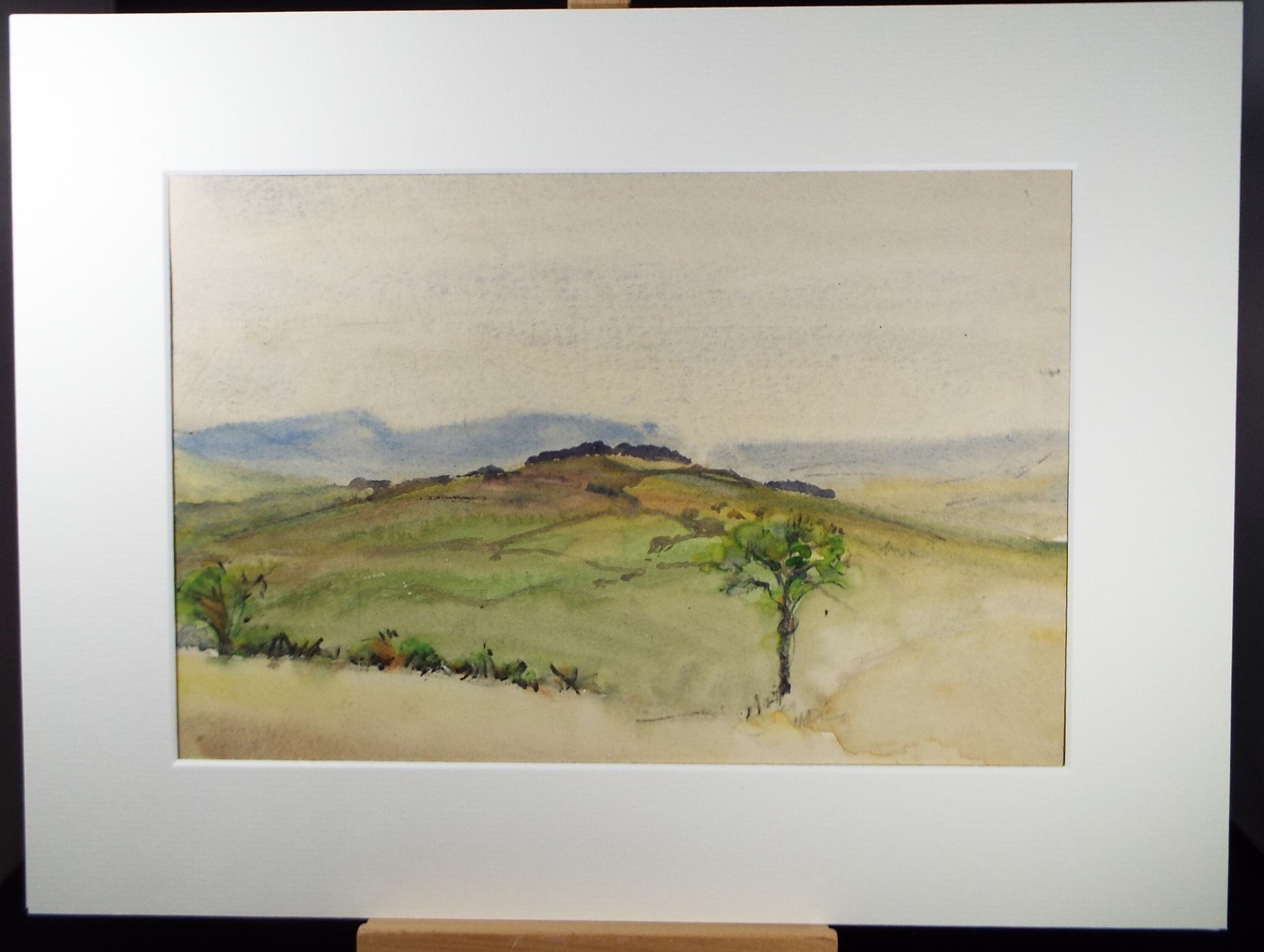 Original Watercolour, 'Hilly landscape', c1940, Hilda Burford (1887-1957)