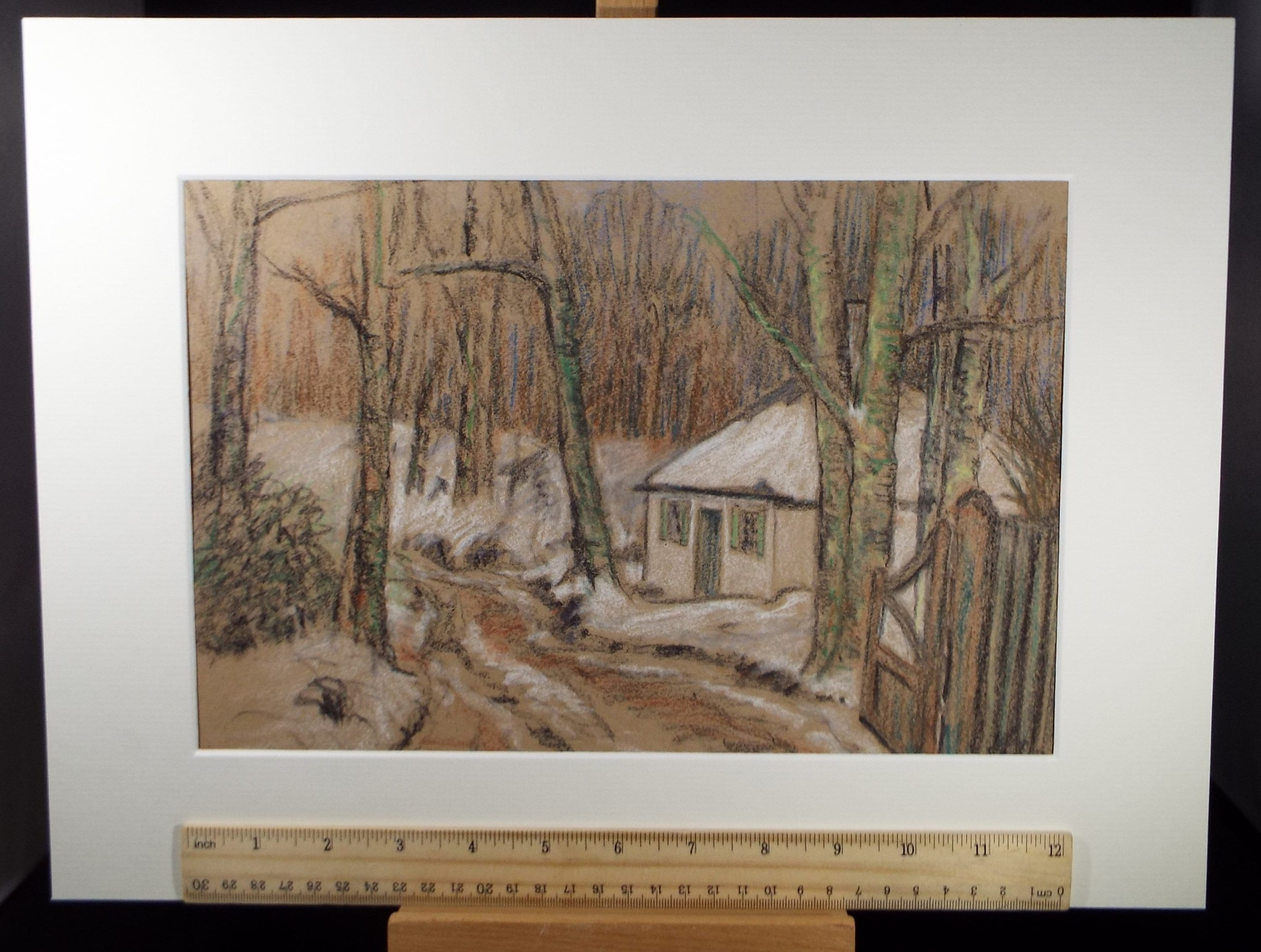 Original Pastel on Paper, 'Cottage in the Woods', circa 1940's, Hilda Burford (1887-1957)