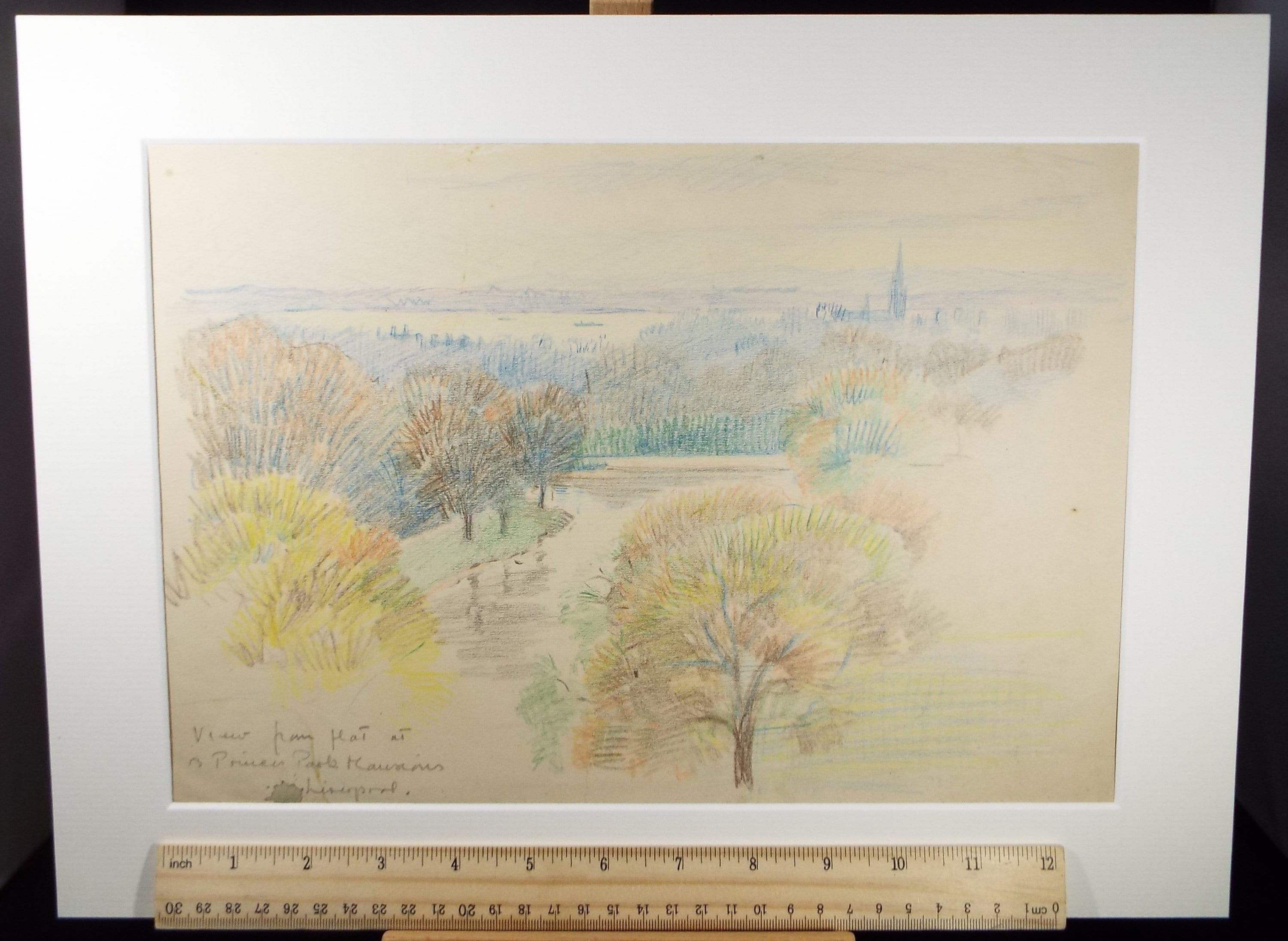 Original Coloured Pencil 'View from Flat - Liverpool, Circa 1940's , Hilda Burford (1887-1957)