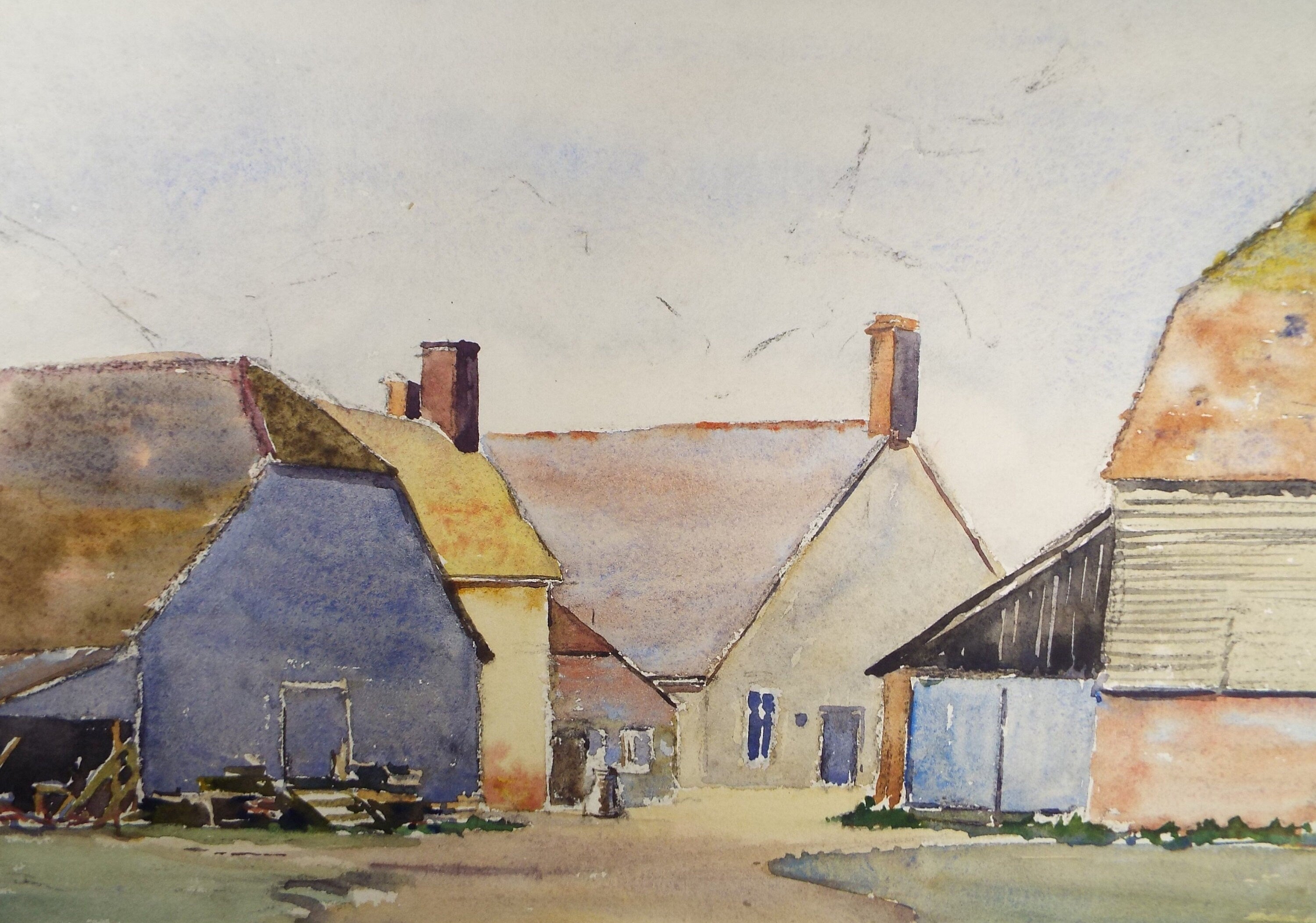 Original Watercolour, 'Barn, Near Ringwood', Circa 1940's, Hilda Burford (1887-1957)